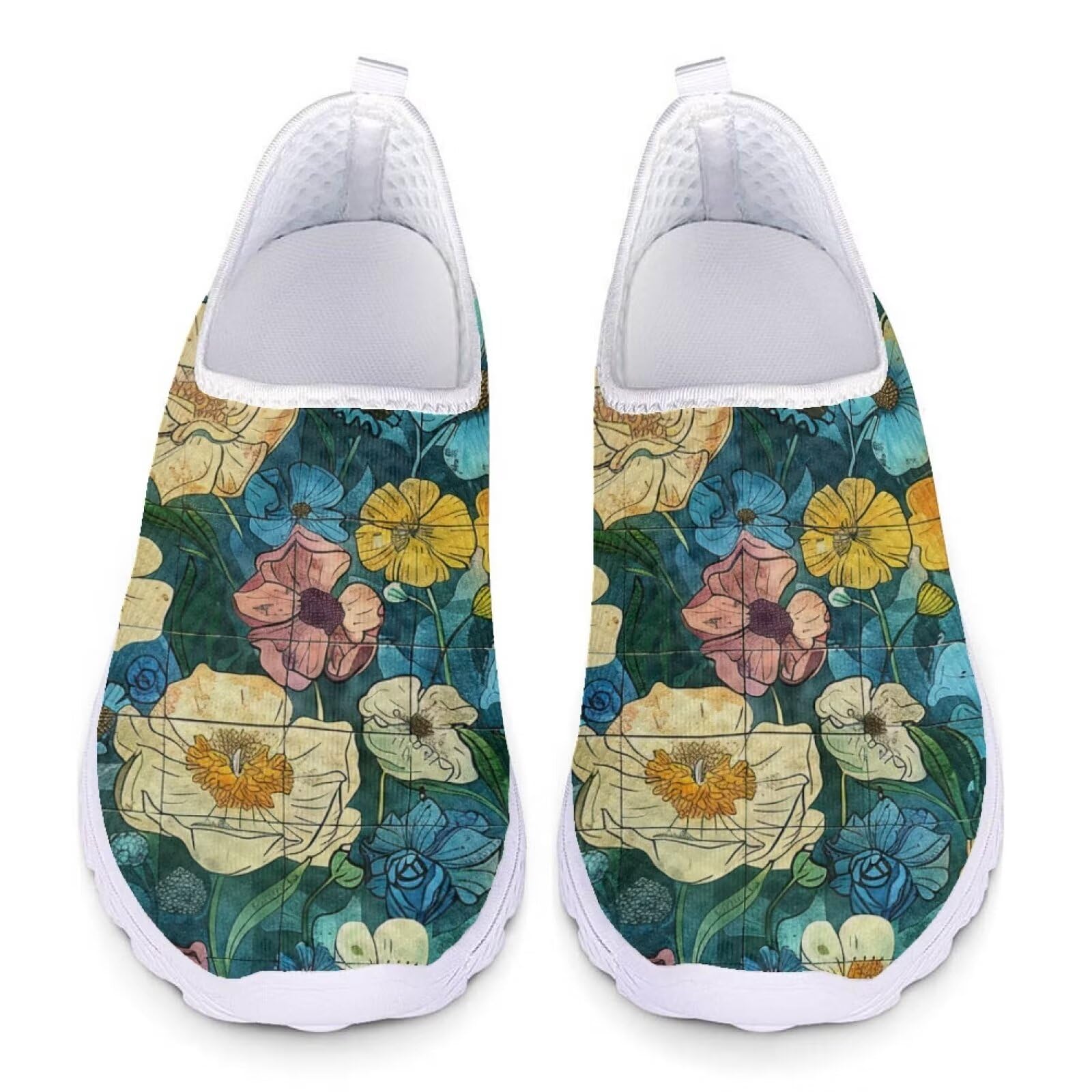 Ystardream Artistic Floral Shoes for Women Trendy Shoes Hiking Sneakers Women Lightweight Womens Slip On Water Shoes Quick Dry Wear-Resistant Soccer Shoes Summer Beach Shoes for Ladies