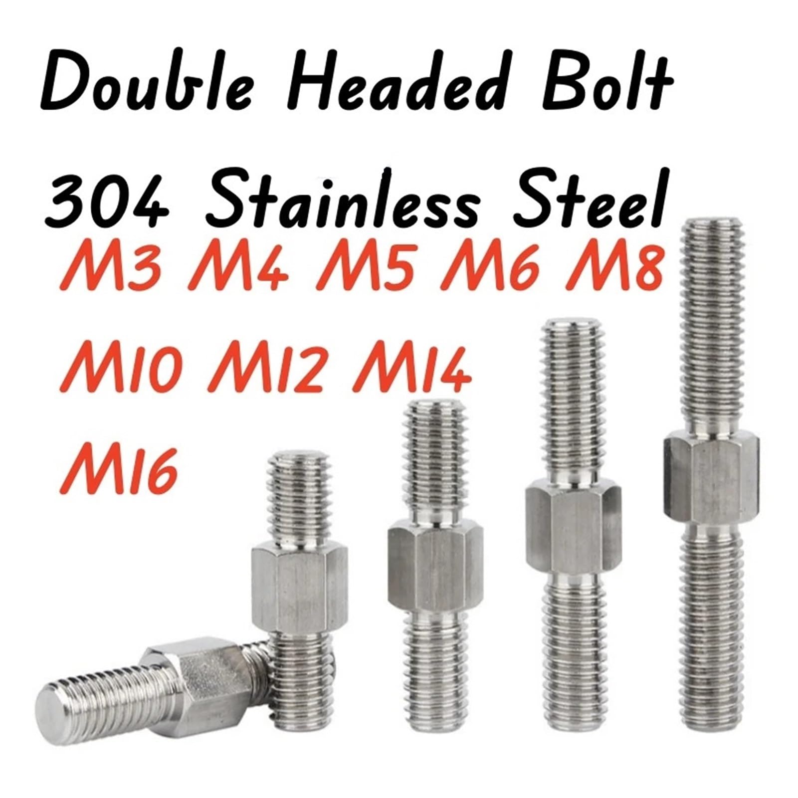 Perno a doppia estremità in acciaio inossidabile, Bullone esagonale a doppia estremità in acciaio inossidabile 304 e filettature inverse da M3 a M16, misure multiple, 1-10 pezzi(M14x110mm-1pcs)