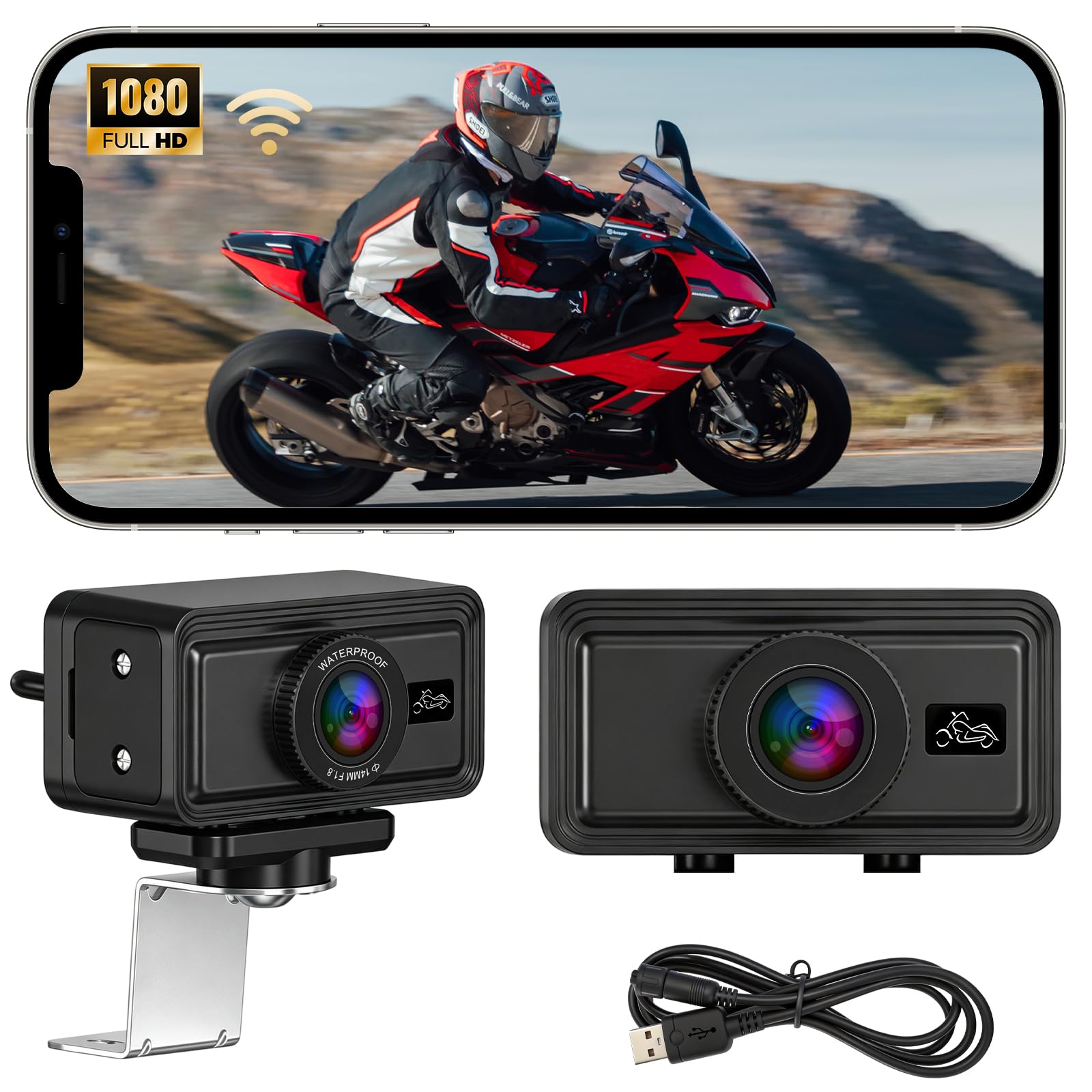 Enregistreur de conduite de moto WiFi étanche, caméra embarquée pour moto