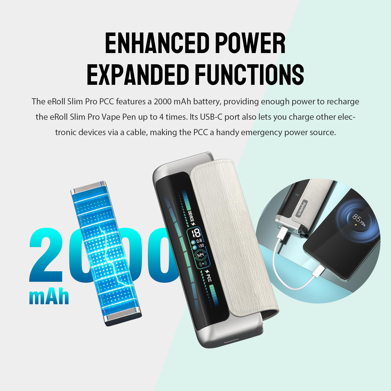Joyetech Eroll Slim Pro Kits 2000mAh + 480mAh großer Akku Leistungsanpassung großes Display Pod-System nikotinfrei Grün