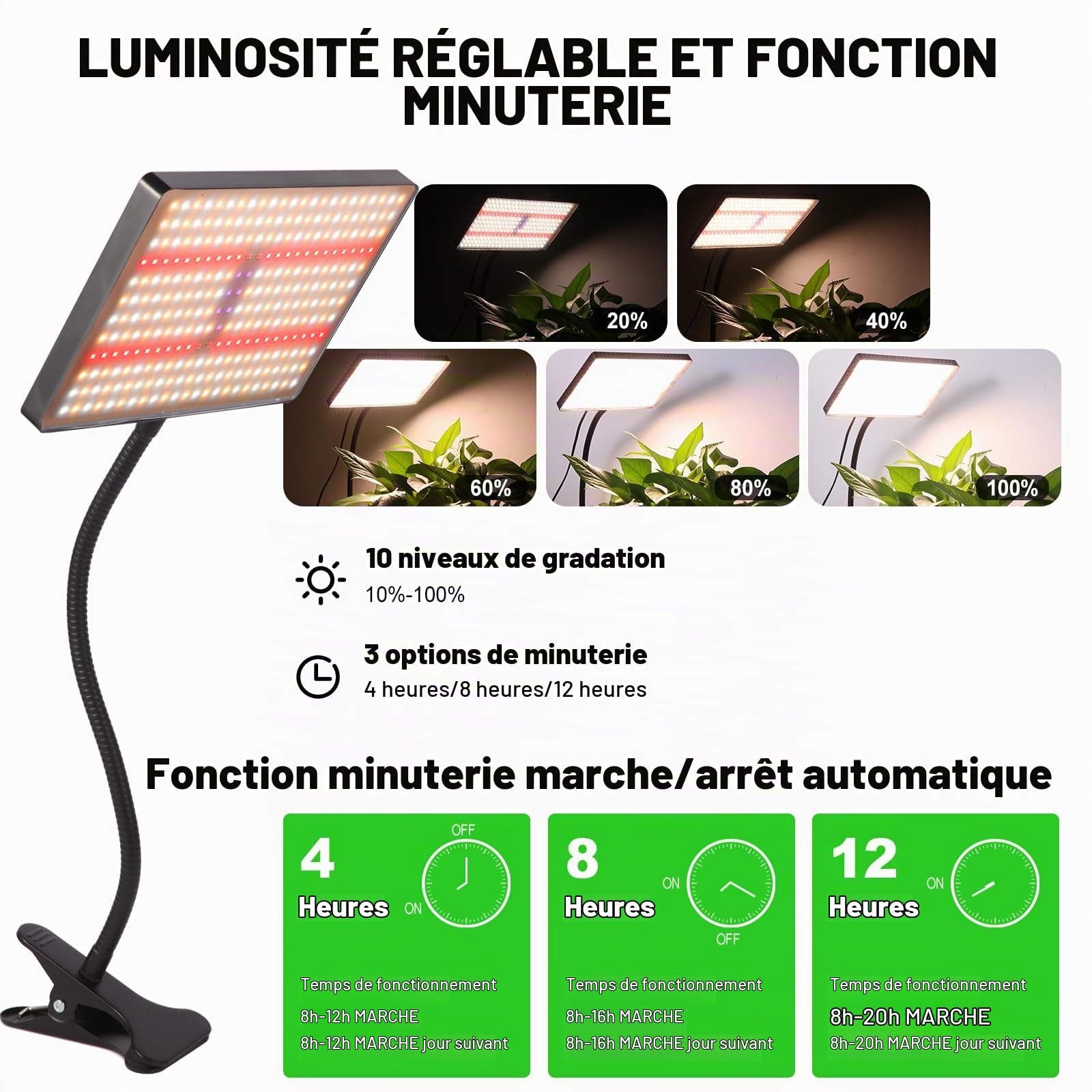 MICCYE Lampe de Plante avec Clip 286 LEDs Spectre Complet 25W