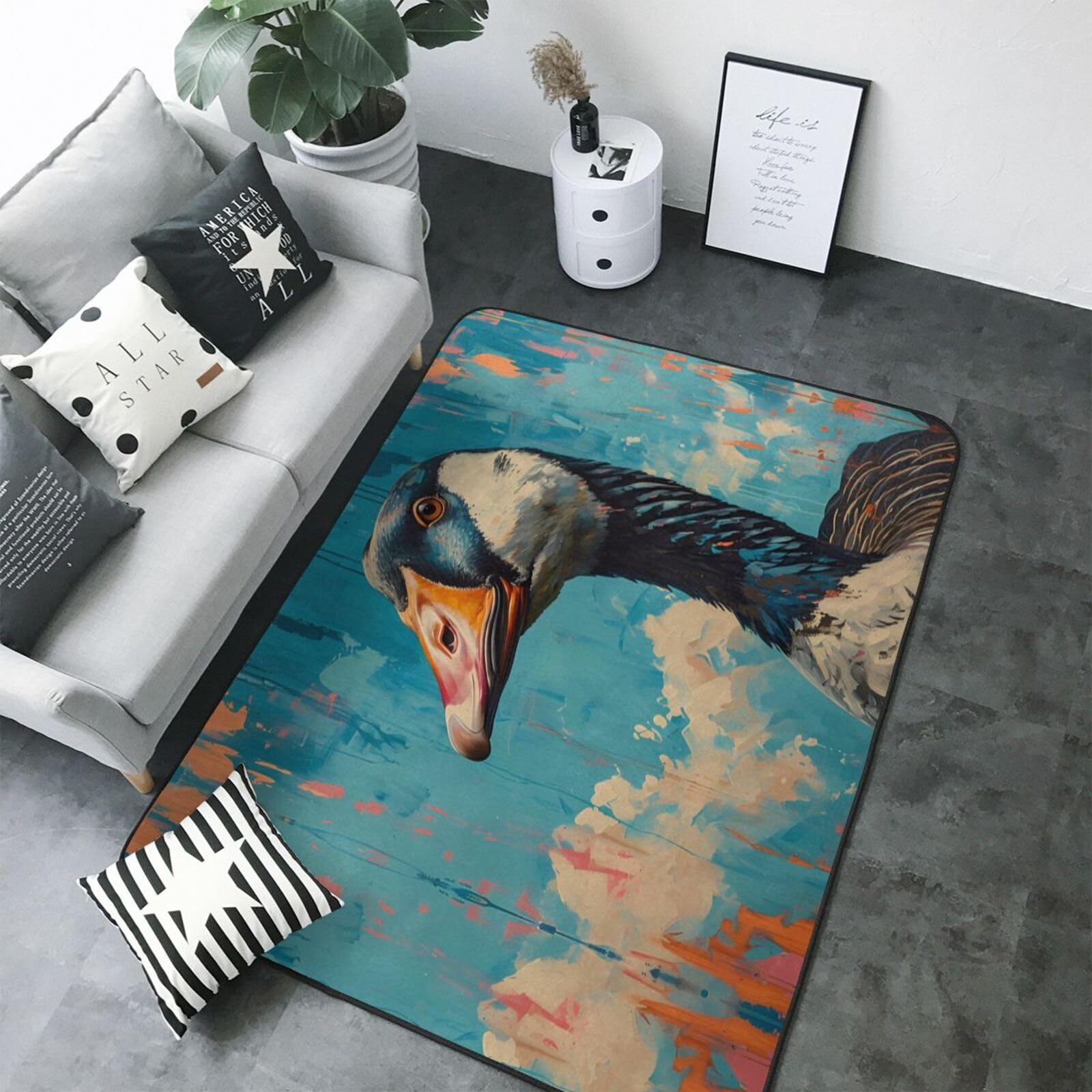 Tapis bleu canard aquarelle pour salon et chambre à coucher, 12,7 x 17,2 cm, doux, lavable, antidérapant, tapis de sol d'intérieur, décoration esthétique de chambre à coucher