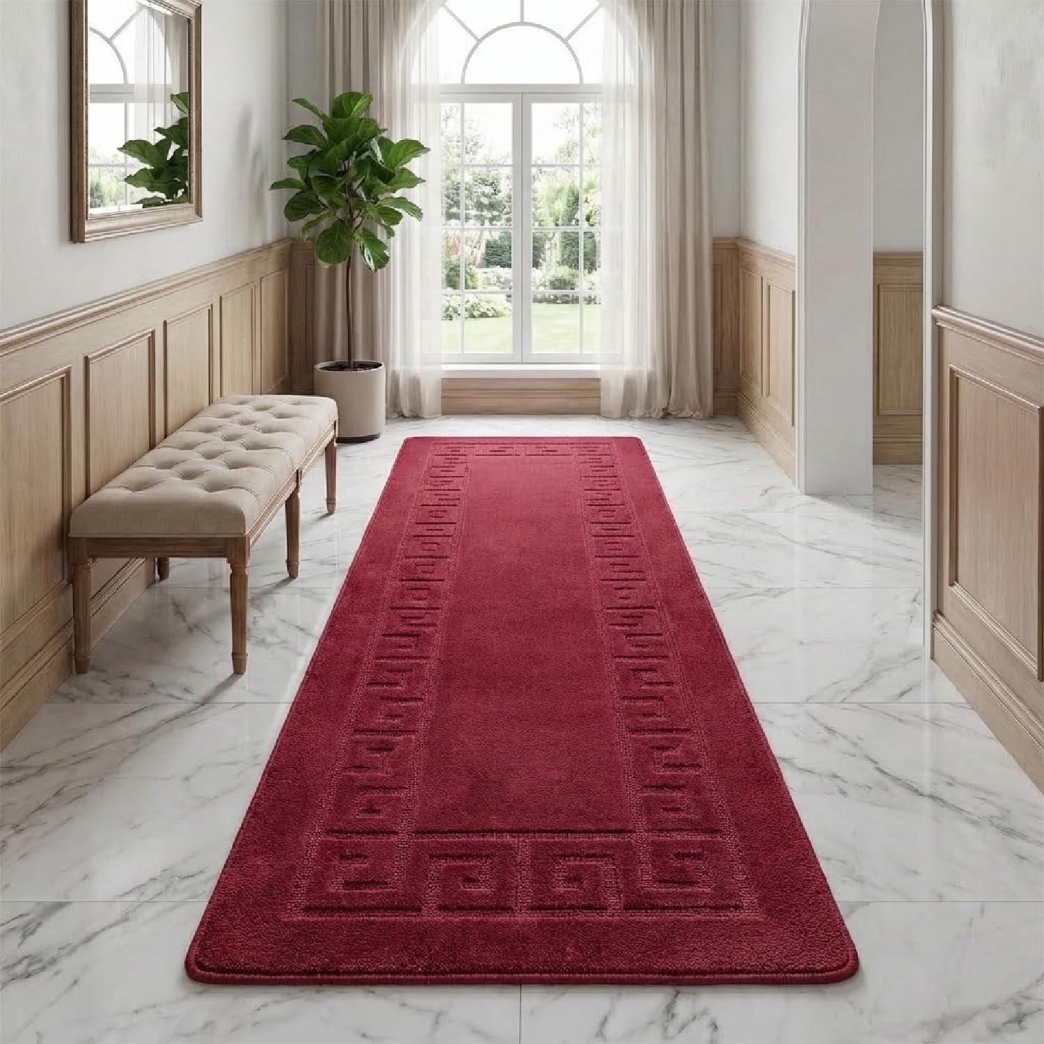 Fit Even Modern Solid Design for Hallway Living Room Entrance, Dining Rooms, Bedrooms, and Office Carpet Floor Rug - Abstract Water Absorbent Mat for Kitchen Runner Rug - Red, 60 x 220 cm โ image 1