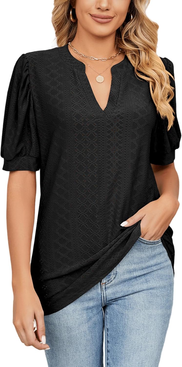 Womens Dressy Casual Blouses Shirts V Neck Trendy Business Casual Summer Tops - Image 2