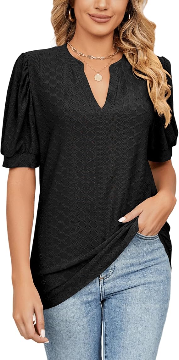 Womens Dressy Casual Blouses Shirts V Neck Trendy Business Casual Summer Tops