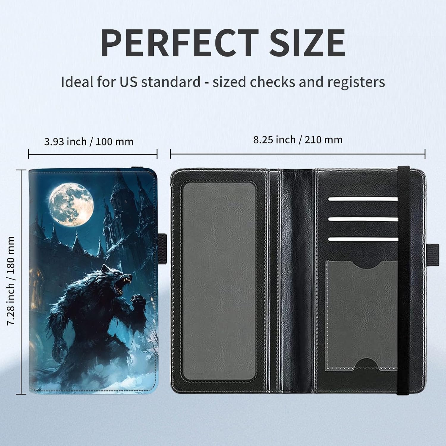 Checkbook Cover for Personal Checks| Leather Checkbook Covers Holder with Pen Loop| Wallet-Style Organizer for Men & Women,Werewolf Moonlight