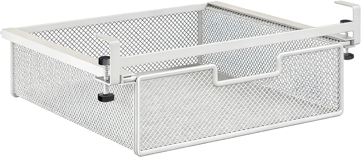 Invisible Under-Drawer Storage Basket, Storage Box, Office Accessories, Sliding Metal Tray, White M