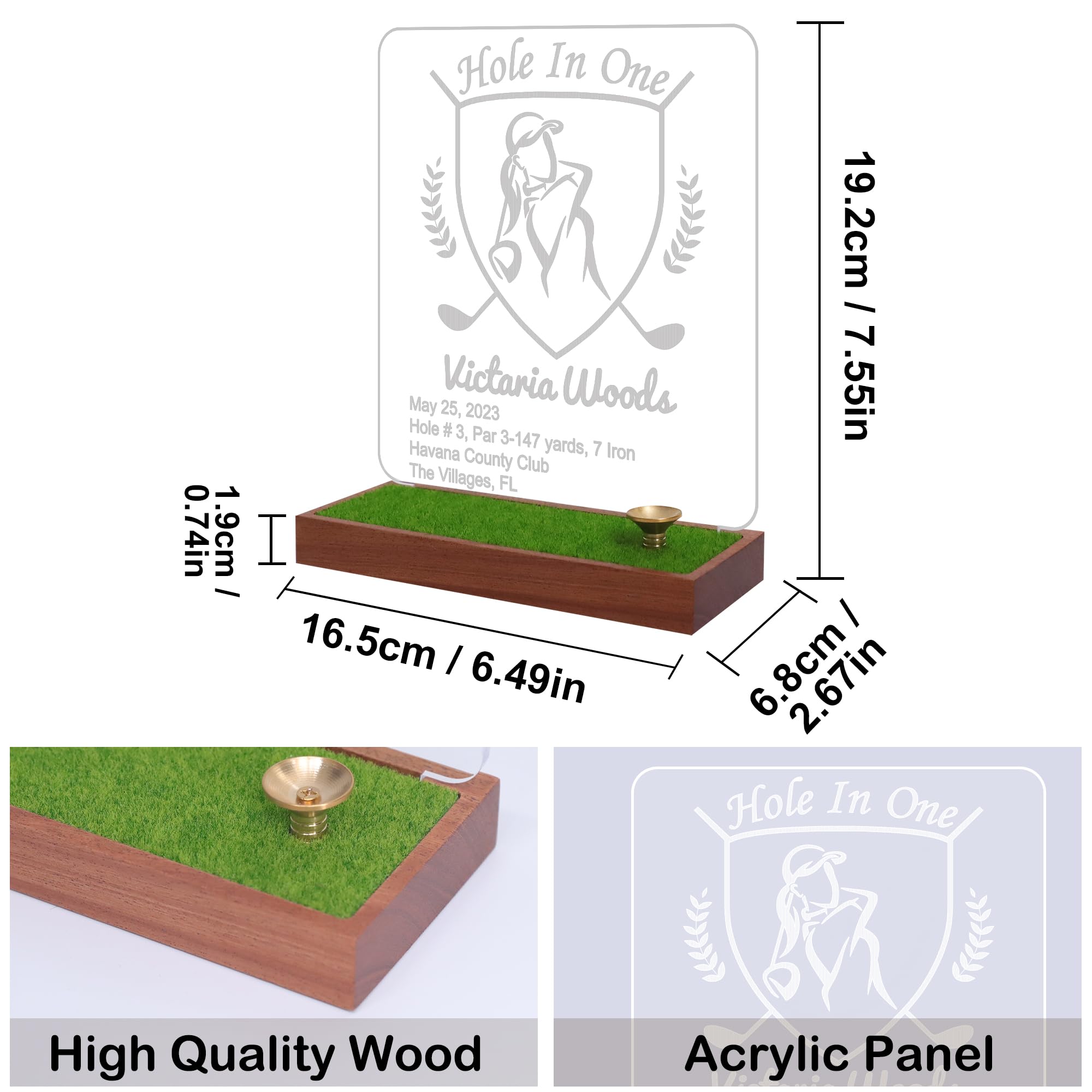 CoolGift Mart Customized Hole in one Golf Ball Display, Personalisierte Light Up Golfball Halter für die Anzeige und Lagerung, hölzerne Zubehör mit warmen weißen Farbe leuchtet