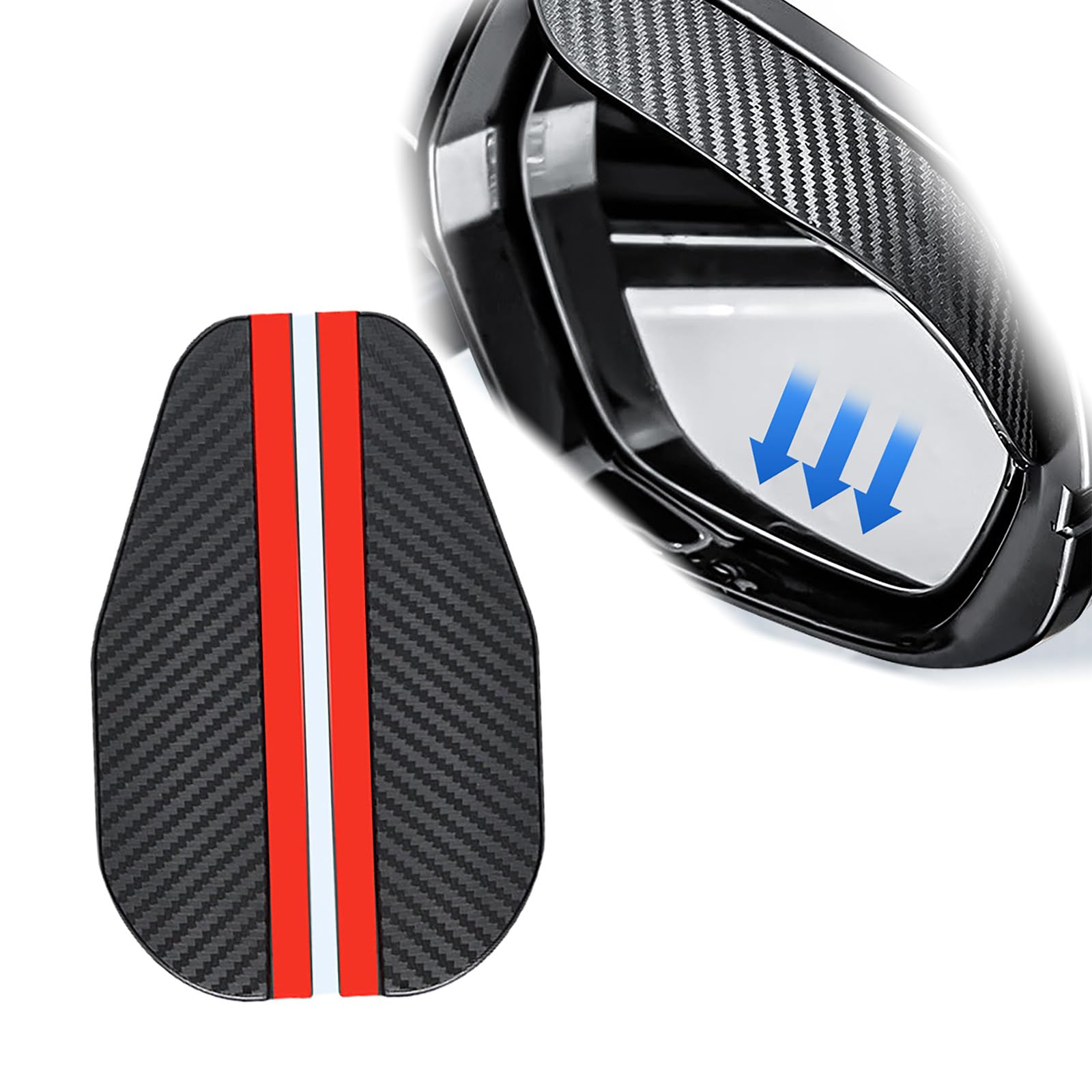 2 PCS Car Rearview Mirror Rain Eyebrow, 6.8" x 2.2" Carbon Fiber Waterproof Side Mirror Protective Cover, Keep Clear Vision PVC Rain Shield, Universal Accessories for Most Cars (Black)