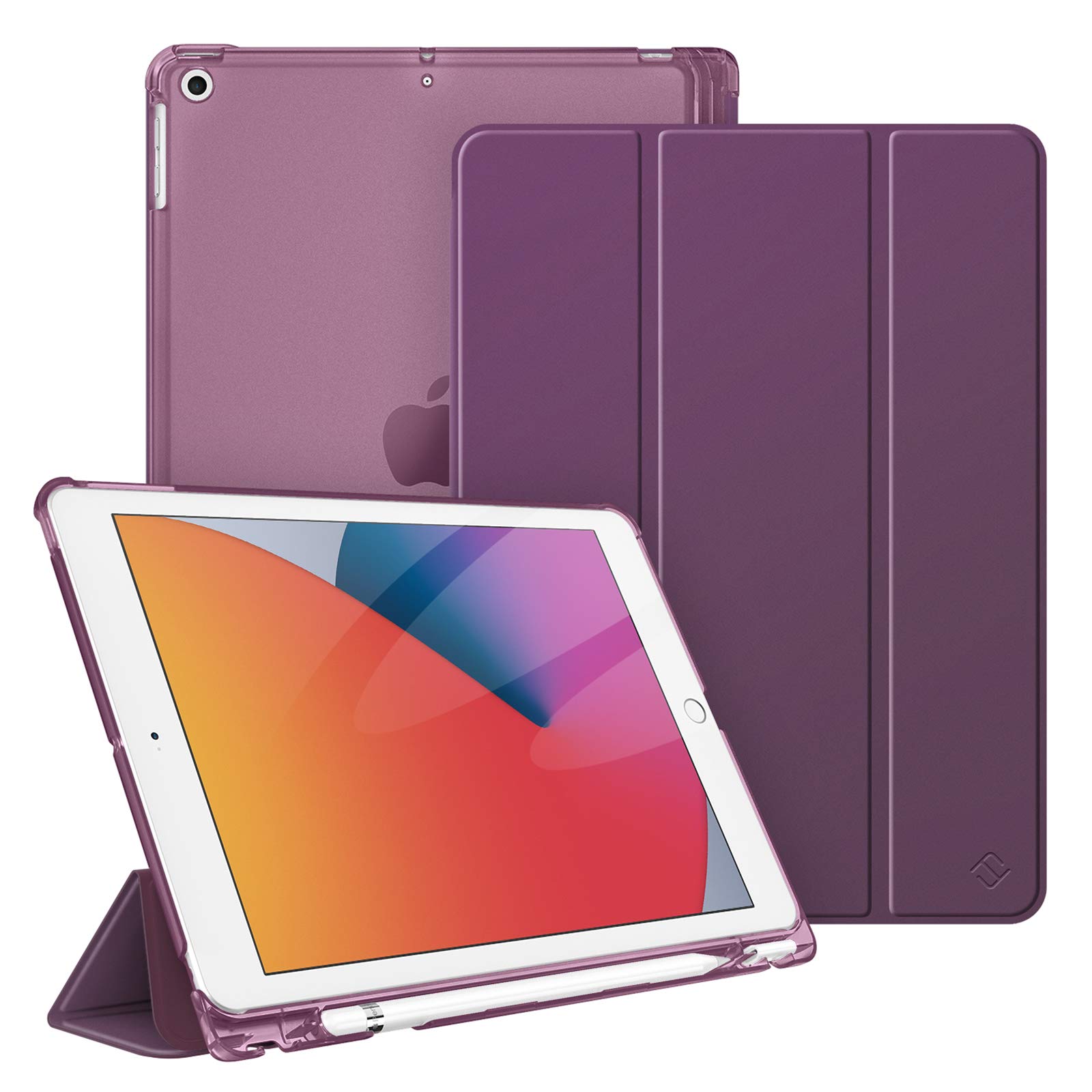 FINTIE Custodia per iPad 10.2 Pollici 9a / 8a / 7a Generazione (2021 2020 2019) con Built-in Pencil Holder - Sottile Leggero Semi-Trasparente Cover Case con Auto Sveglia/Sonno, Viola