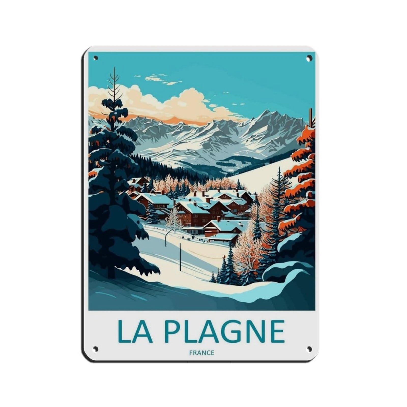 La Plagne Travel Art Ski Art Gift (61) Tin Sign Vintage Metal Pub Club Cafe Bar Home Wall Art Decoration Poster Retro 12x16inch(30x40cm)