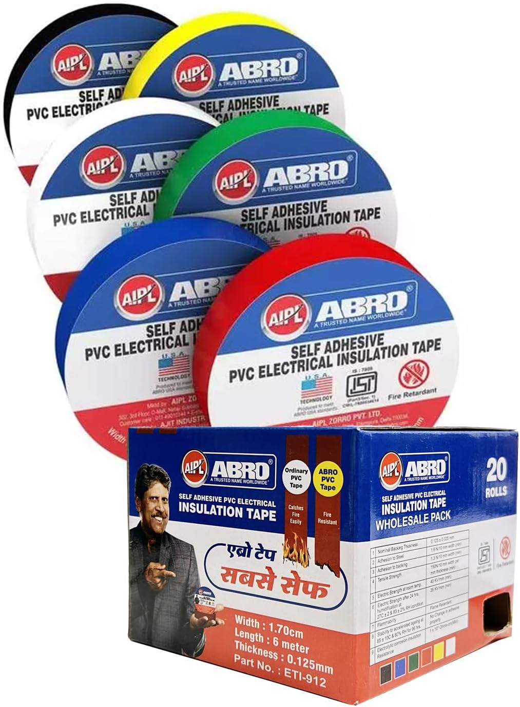 AIPL ISI Marked Genuine PVC Insulation Electrical Tapes Multi Colour - 17mm Width. X 6 Meters Length - 20 Piece Combo Pack
