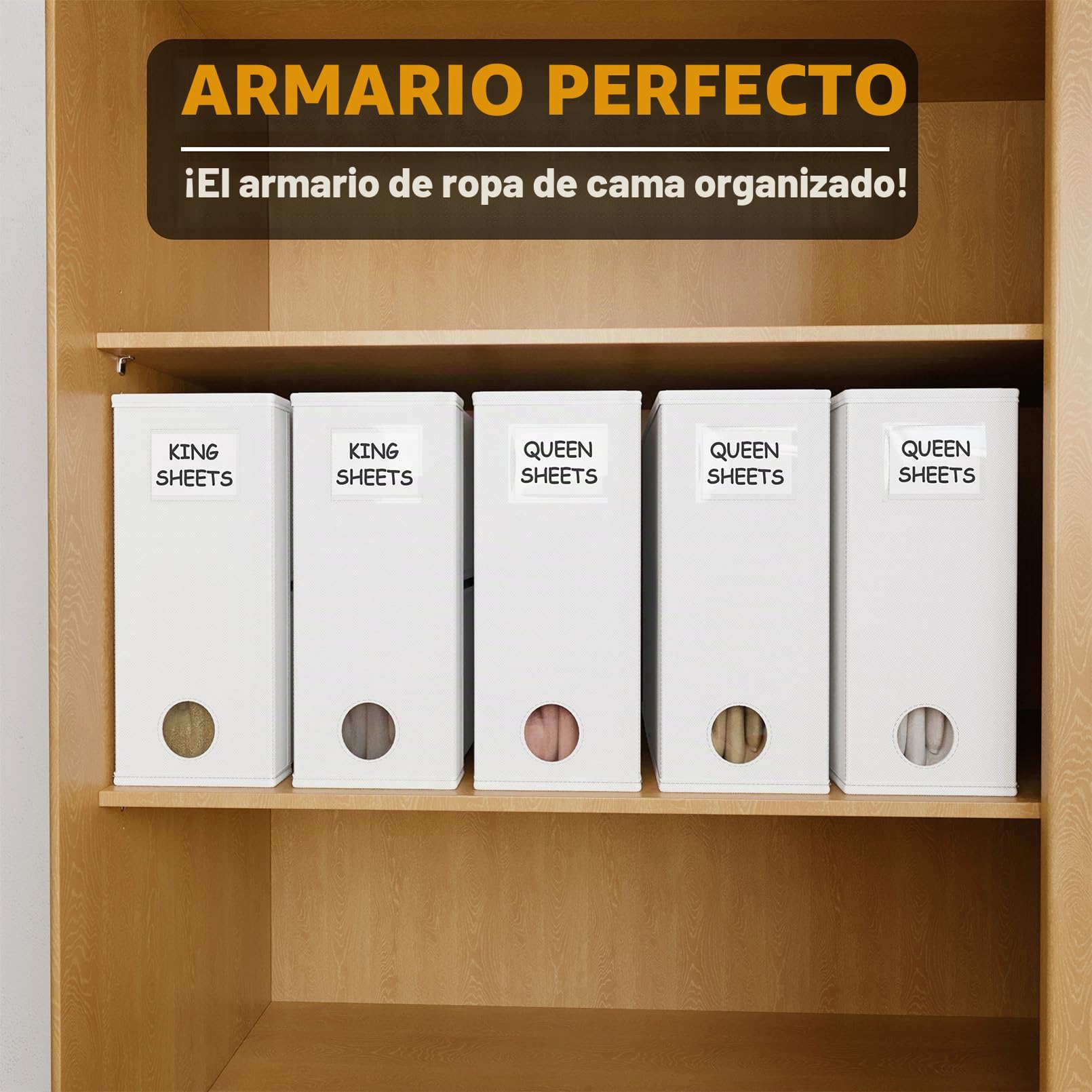 SpaceAid Paquete de 5 organizadores de sábanas y almacenamiento, organizador de sábanas plegable para armario de lino, juego de sábanas con ventana XL (tamaño Queen y King), contenedor organizador de