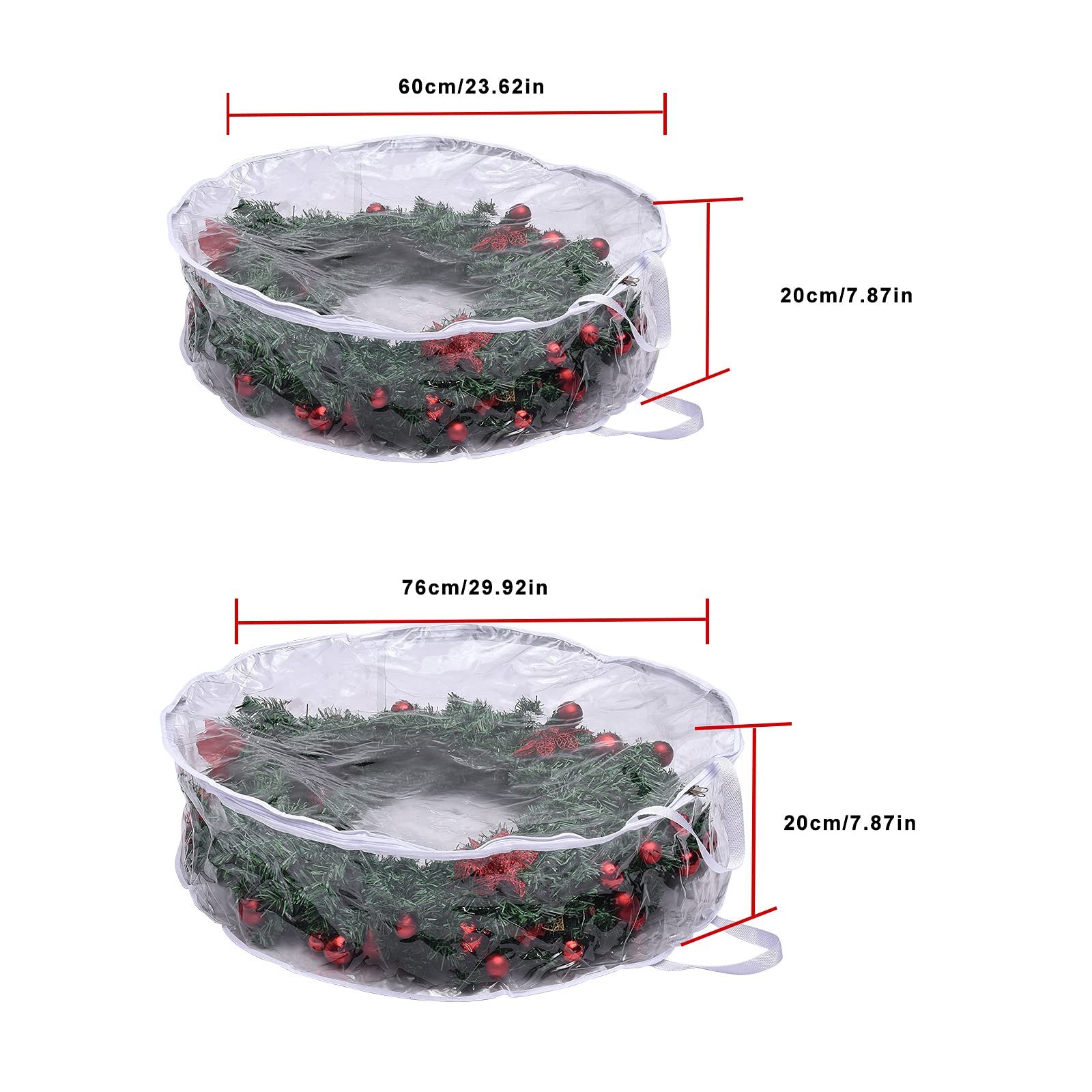 SLDHFE Christmas Wreath Storage Bag,24 inches Clear Everyday Bag,Christmas Wreath Storage Container with Dual Zippered and Reinforced Handles for Easy Holiday Storage (24In-1pcs)