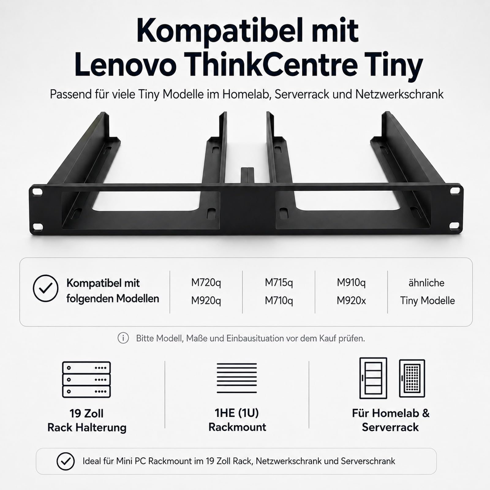 19 Zoll Rack Halterung für Lenovo ThinkCentre Tiny M720q M920q | 19 Zoll 1HE Rack Halterung für Lenovo ThinkCentre Tiny M720q M920q, ideal für Homelab und Serverrack