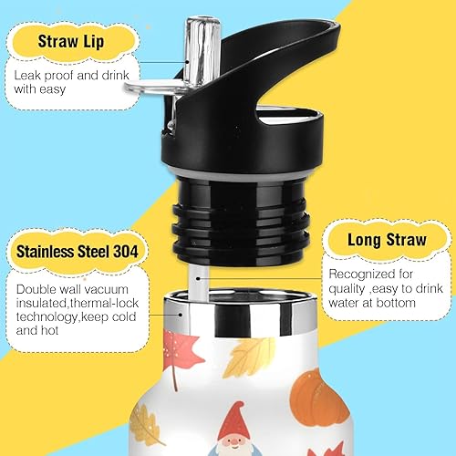 Miniatura 3 de Hello Fall Autumn Maple Leaf Pumpkin Dwarf Lightweight Reusable Water Bottle Insulated With Straws Leak-proof Double-Wall Vacuum Insulation for