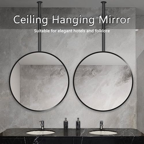Miniatura 3 de Decorative Mirrors for Wall, Circle Ceiling Mounted Mirror, Floating Bathroom Vanity Hanging Mirror with Black Metal Frame and Boom - Round,