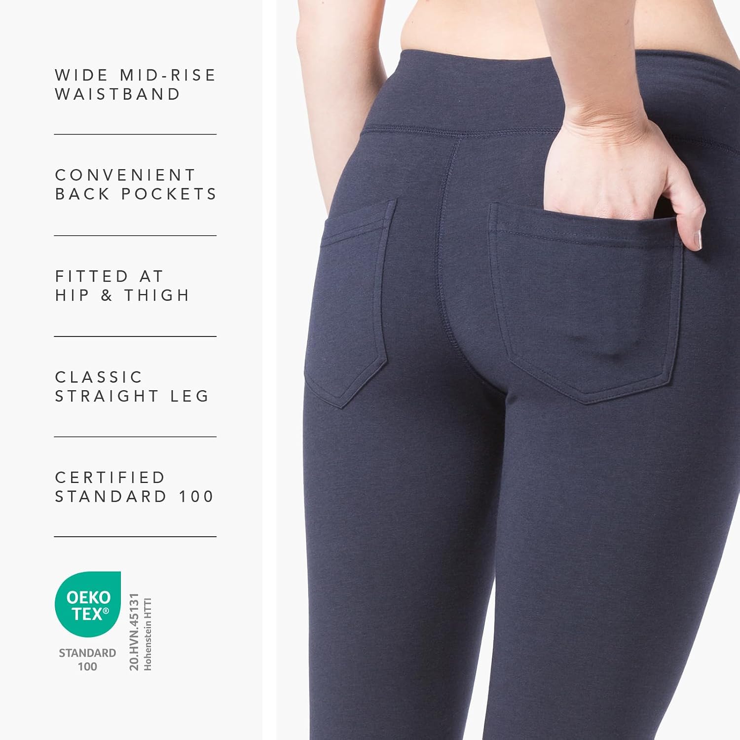 Fishers Finery Women's Ecofabric Straight Leg Yoga Pant with Back Pockets