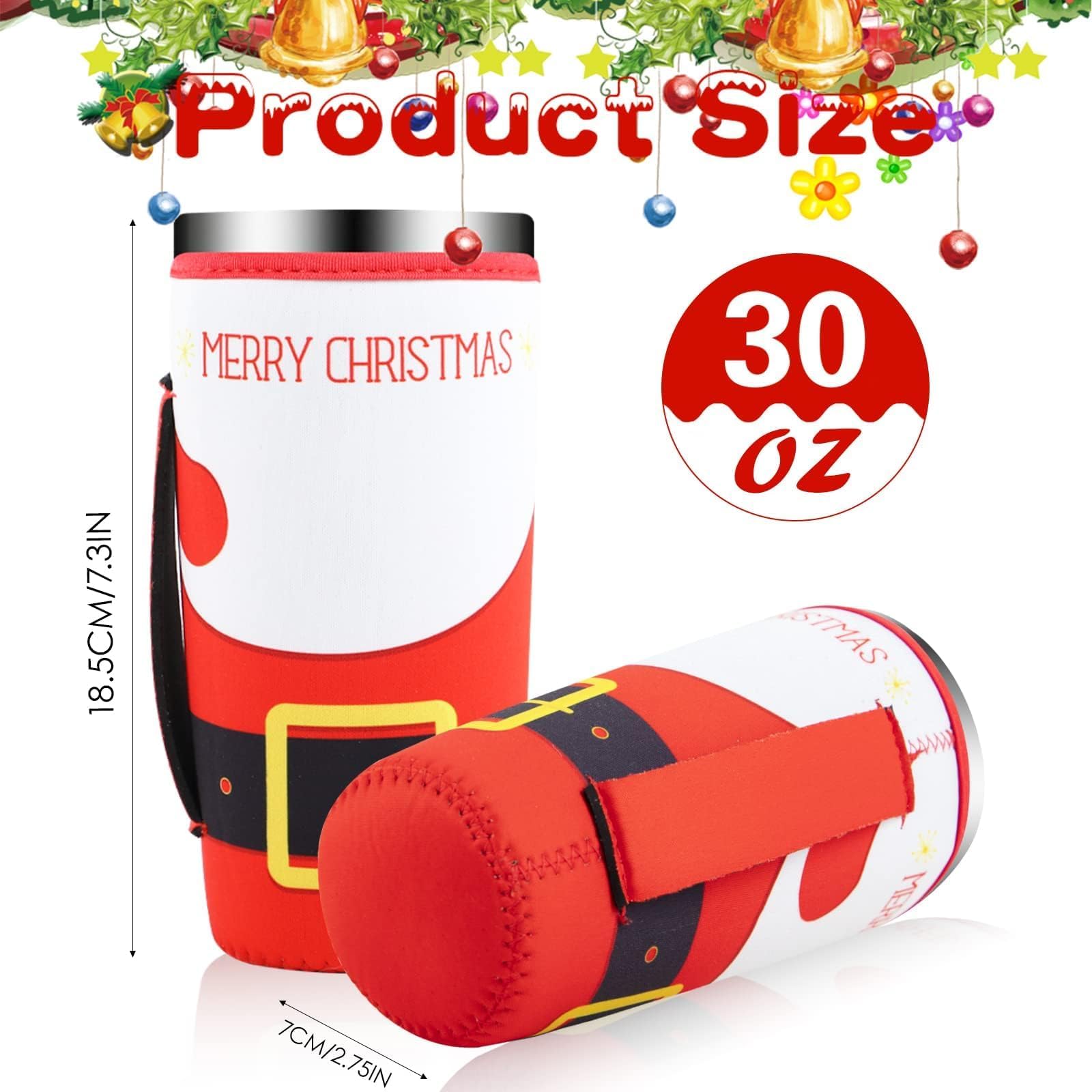8 Pcs Reusable Neoprene Insulated Xmas Coffee Cup Sleeves for 30-32 oz Drinks