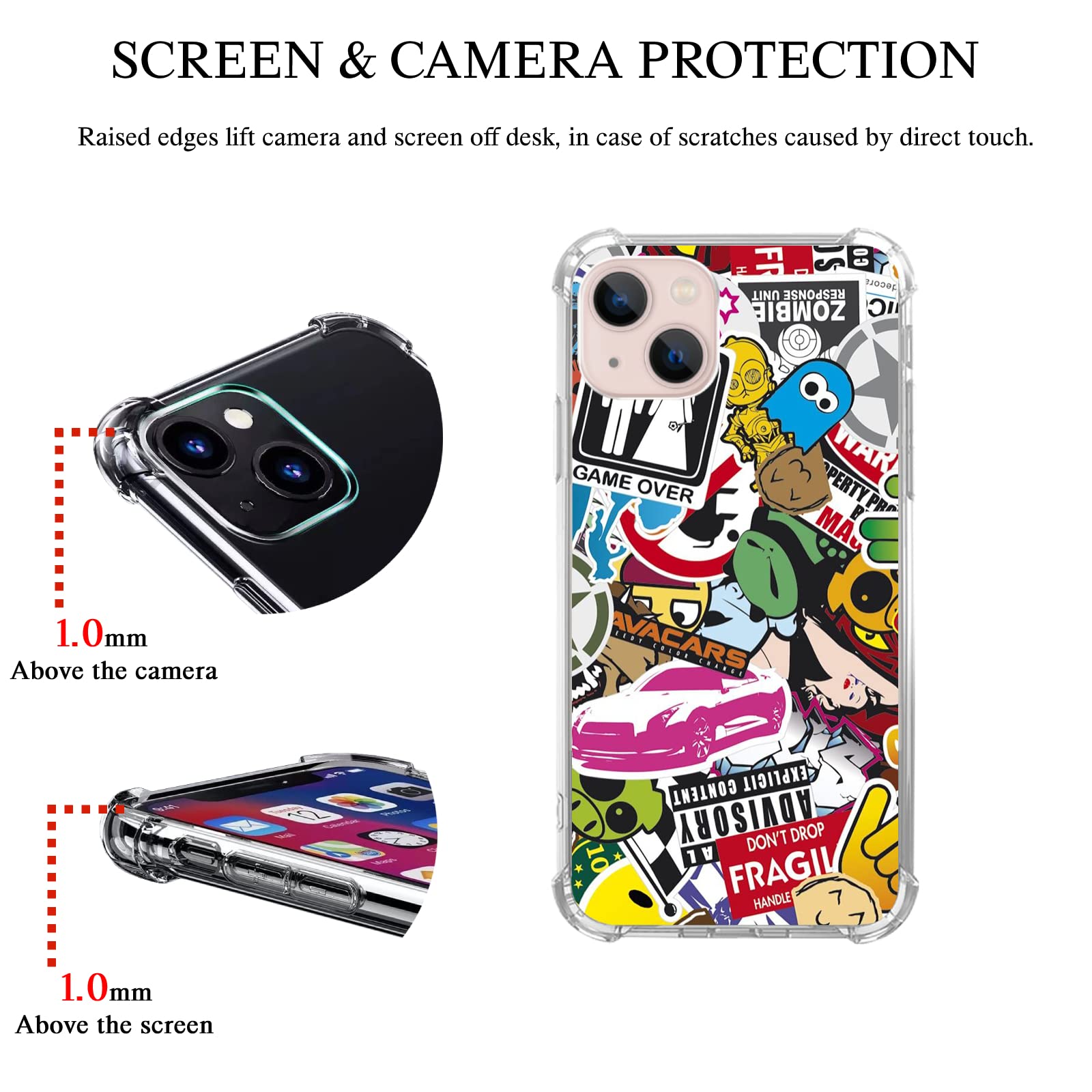 IPhone 15 Pro Max Case With Pop Art Design - Clear TPU Sticker Bomb Collage Pattern
