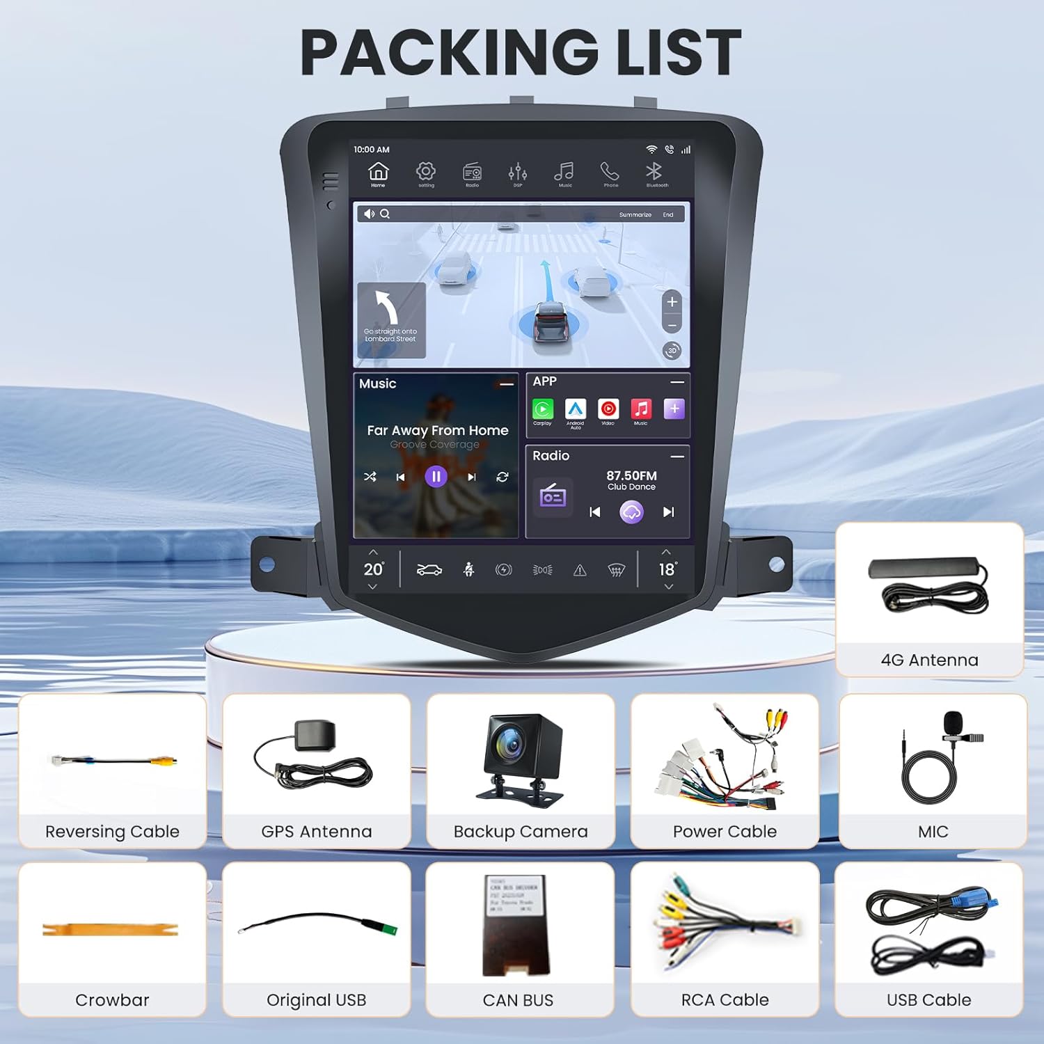 4Core + 64GB Android 13 Upgrade Car Radio for Chevrolet Chevy Cruze 2009-2015: 10.4 Inch 1024 * 768 HD IPS Tesla Style Touchscreen Stereo Wireless Carplay Andriod Auto Backup Camera GPS 5G WiFi FM