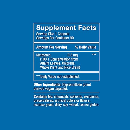 Miniatura 5 de Herbatonin 0.3mg  La primera fito-melatonina (melatonina natural de plantas)  90 cápsulas veganas (suministro para 90 días) dosis baja, ayuda