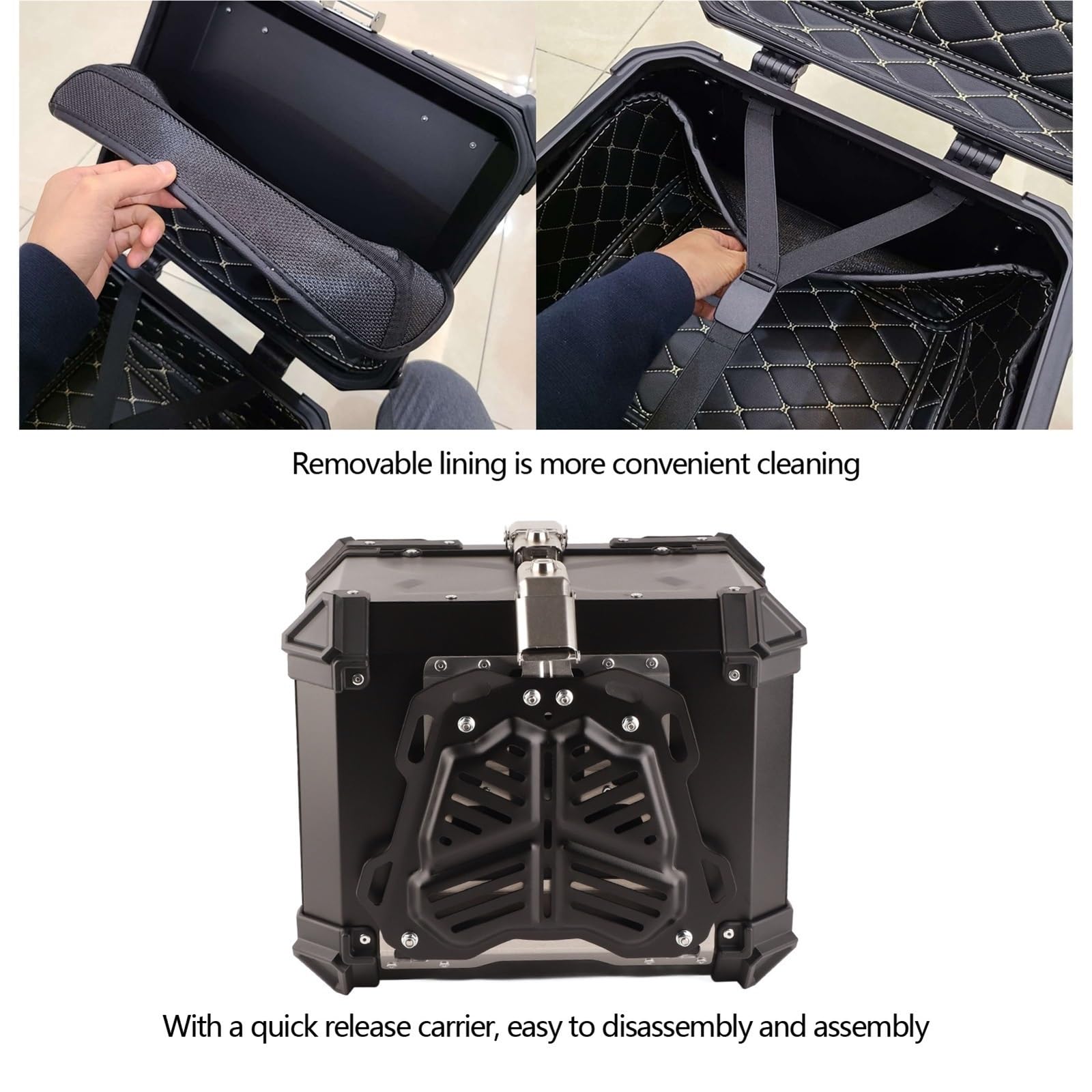 Uniwersalny czarny 45L motocyklowy aluminiowy kufer górny do przygody, bagażnik tylny