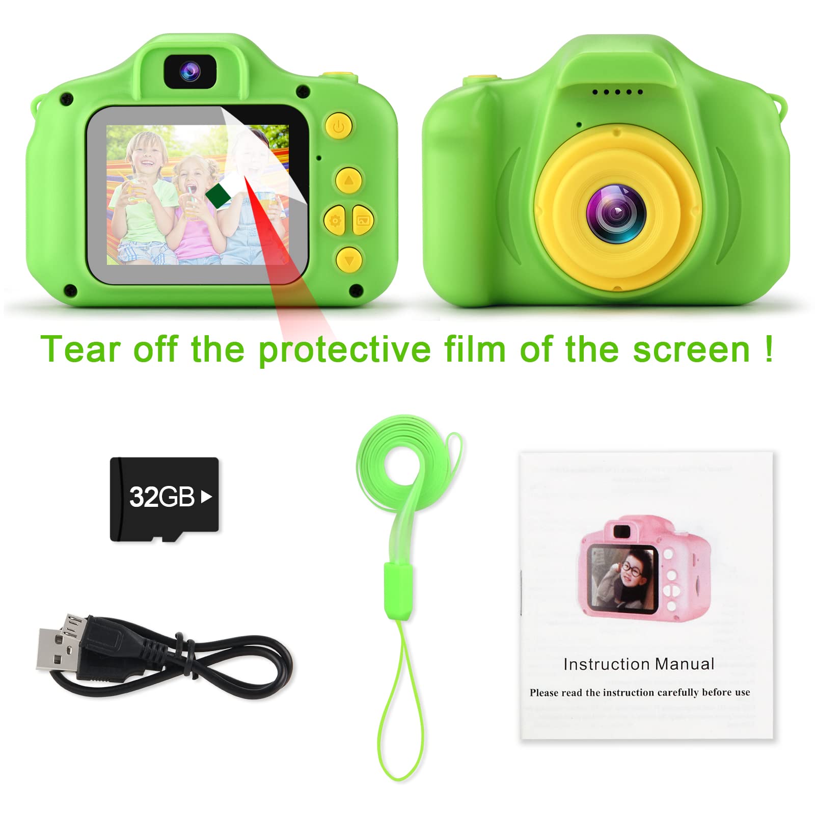 Cámara digital para niños de , nueva versión de 2021 con pantalla IPS de 2 pulgadas, videocámara HD de 39.4 pies, juguetes de regalo de cumpleaños para niños y niñas de 3, 4, 5, 6, 7 y 8 con micro tarjeta de memoria de 32 GB 7