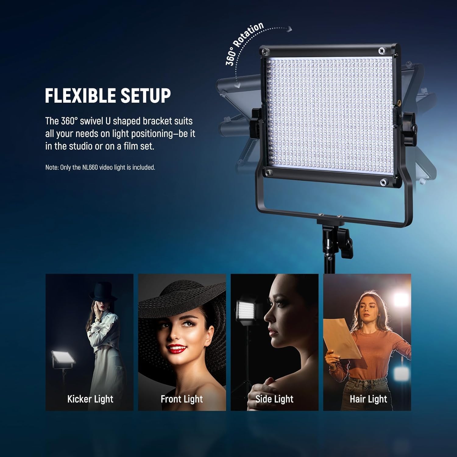 Neewer Dwukolorowa lampa studyjna LED ze statywem i kubkiem, główne oświetlenie do nagrywania, ciągłej transmisji, sesja zdjęciowa, 660 LED 3200K-5600K, 3300lx/1m, zmienna intensywność, CRI96+, NL660