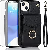 Vista 1 de Asuwish Funda de teléfono para iPhone 13 de 6.1 pulgadas con protector de pantalla de vidrio templado y anillo de bloqueo RFID, tarjetero