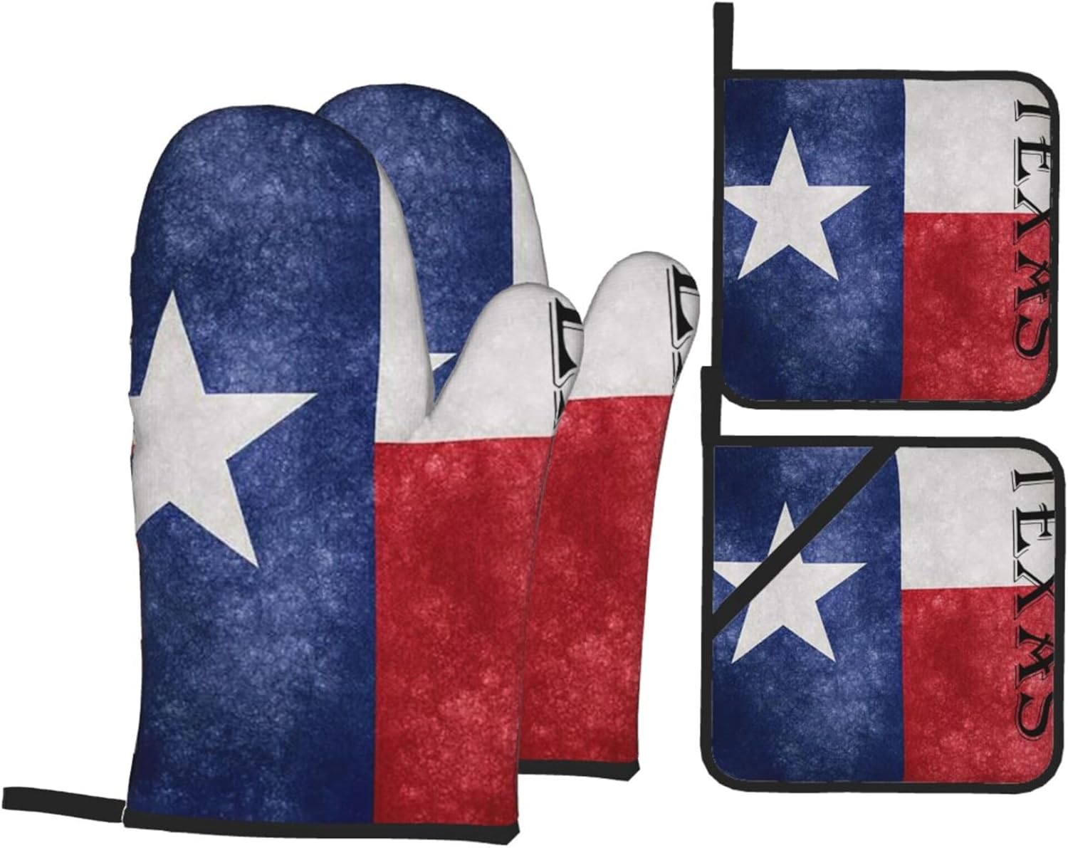 Texas Flag Oven Mitts and Pot Holders Oven Mitts Heat Resistant Kitchen Gloves Cotton Lining Waterproof Pot Holders 4 Piece Set for Cooking Baking Grilling