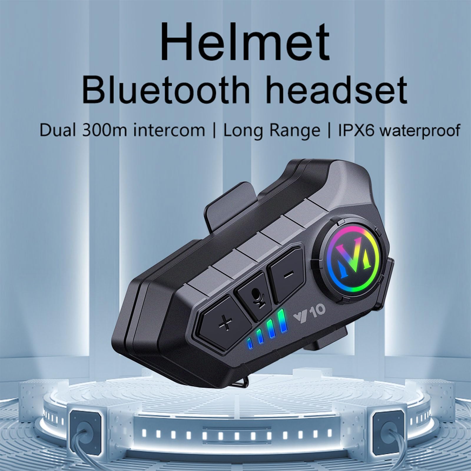 Y10-2X - Auriculares Bluetooth para casco de motocicleta, intercomunicador dual de 300 m, auriculares Bluetooth 5.3, reducción de ruido inteligente, calidad de sonido de nivel HiFi, IPX6