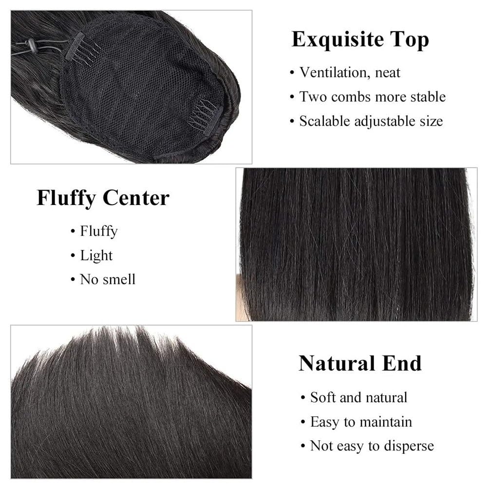 Ponytail Extensión de cola de caballo con cordón, largo, liso, sintético natural, para mujeres, color marrón oscuro, 25,4 – 66 cm