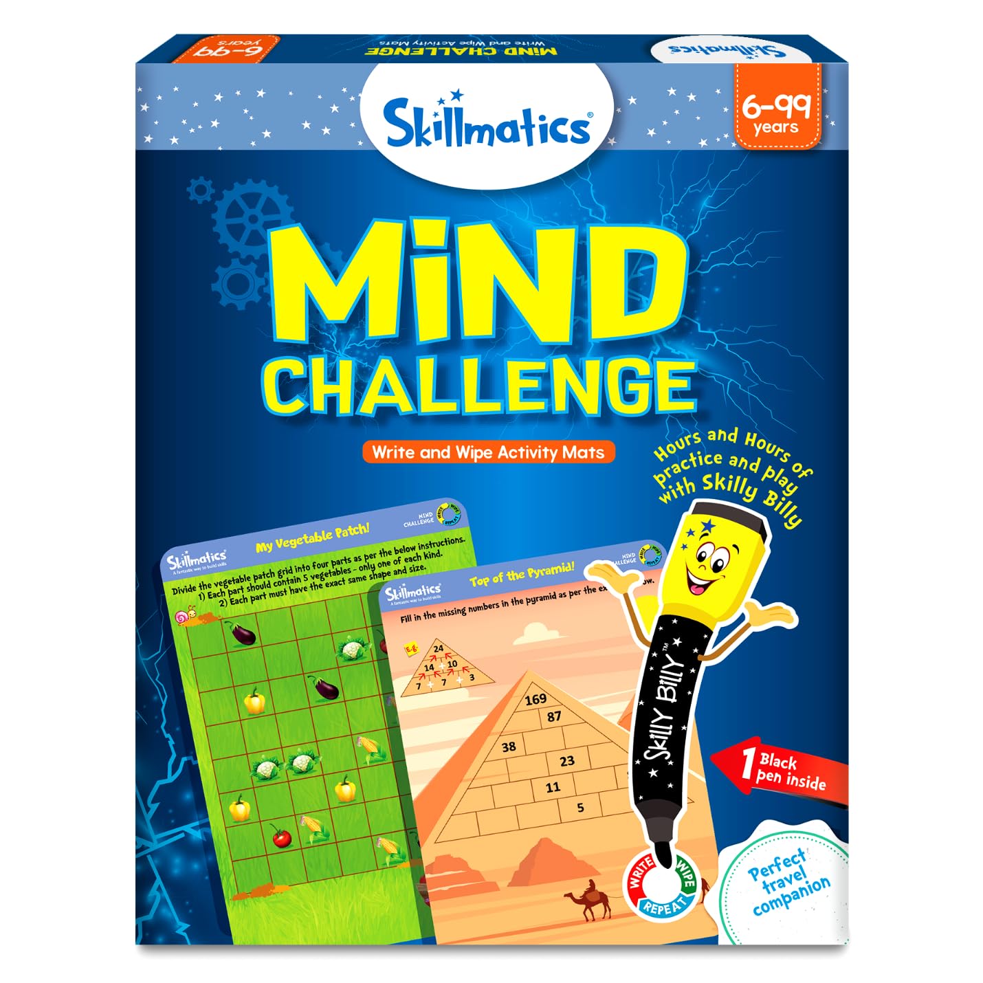 Skillmatics Educational Game - Mind Challenge, Reusable Activity Mats with Dry Erase Marker, Gifts, Travel Toy, Ages 6 and Up