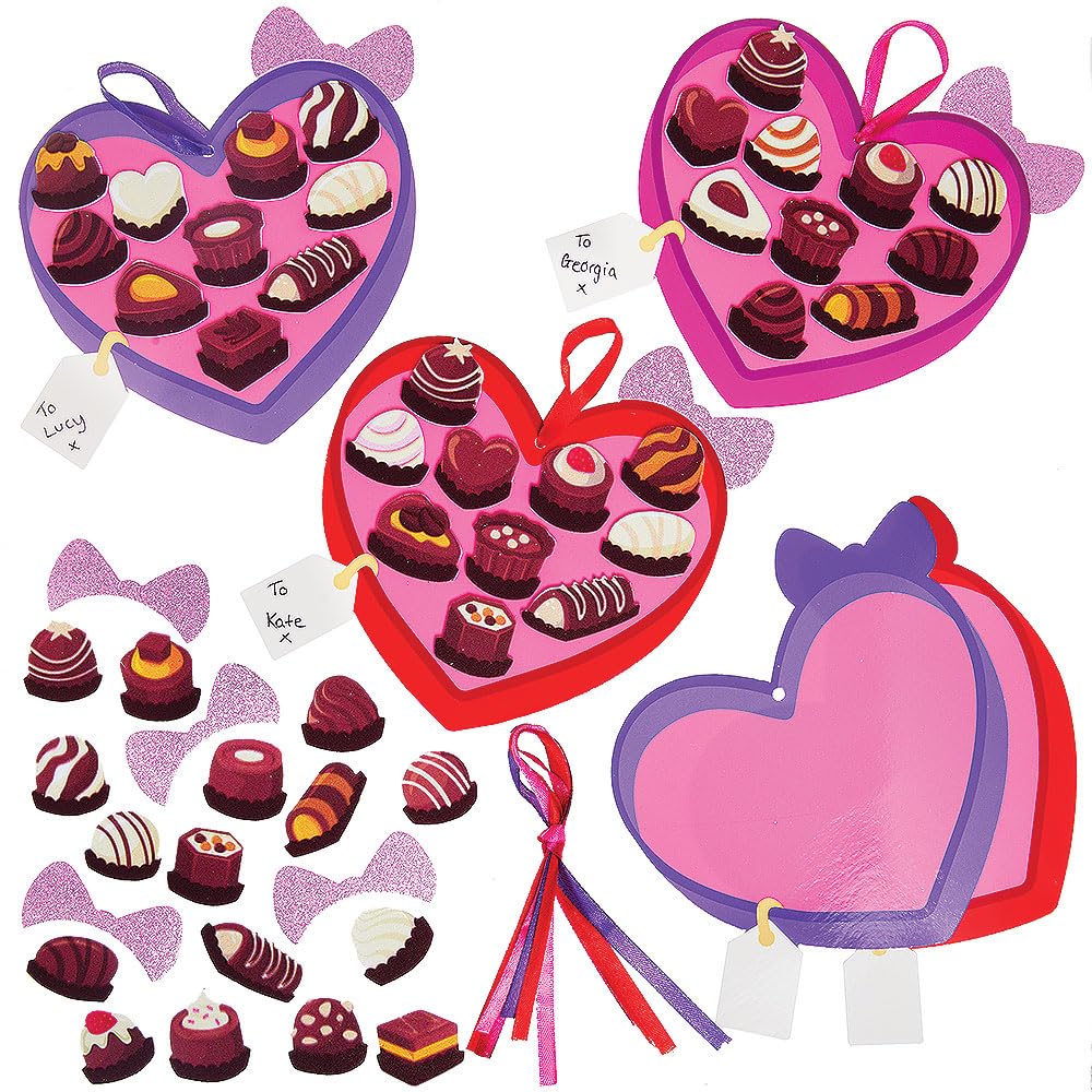 Baker Ross FN660 Chocolate Box Mix & Match Decoration Kits - Pack of 5, Foam Craft Decorations for Valentine’s and Mother’s Day Activities