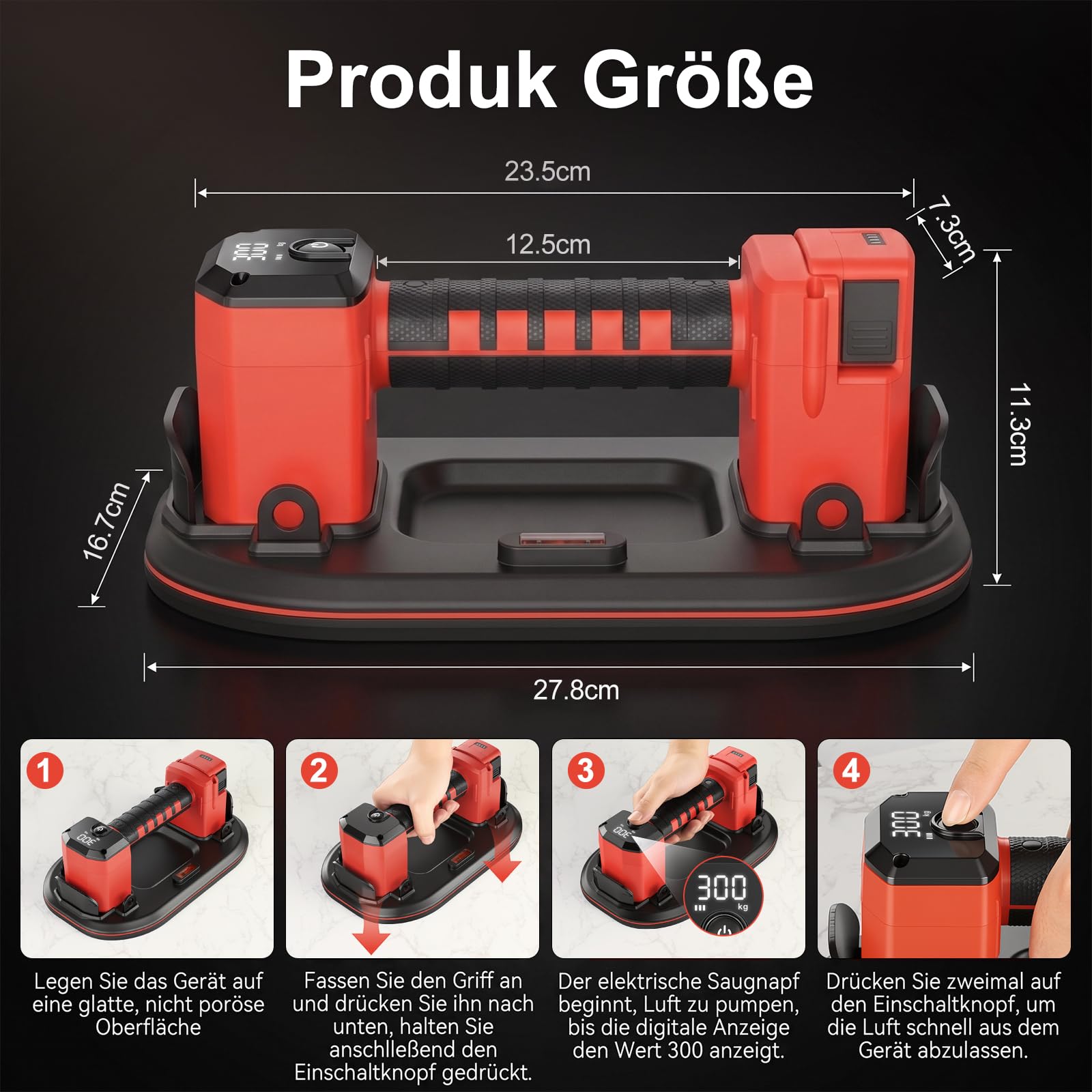 ERWEY Ventosa Piastrelle 300KG Elettrica Ventose con 2 Batterie 4000 mAh