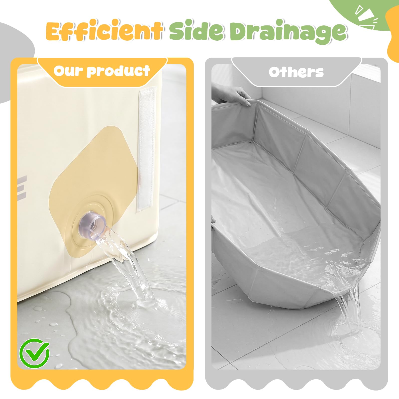 Orzbow Baignoire Pliable Bébé Portable avec étiquette de Température pour Enfants de 6 Mois+, Blanc