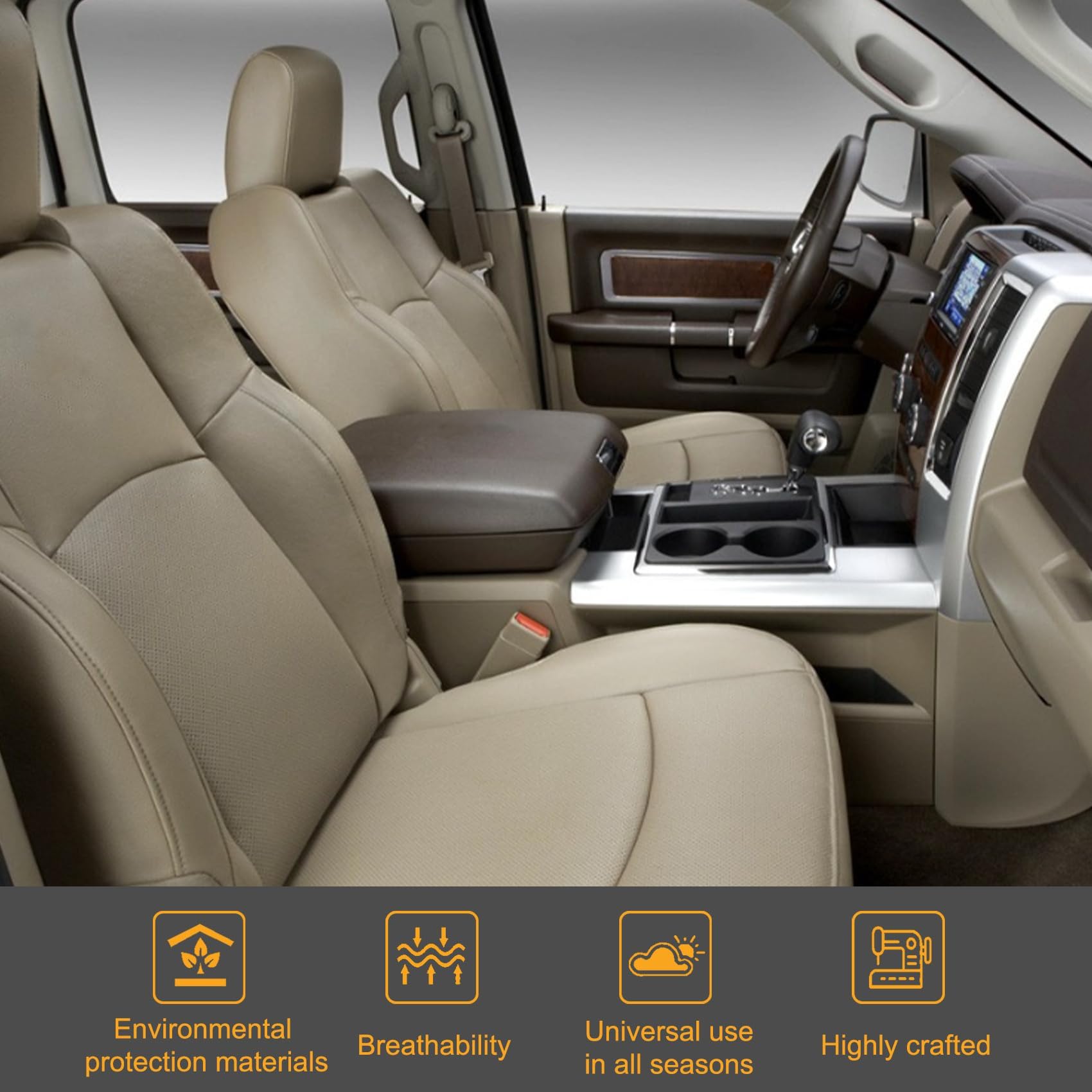 Priprilod Tan Lower Perforated Leather Driver Side Bottom Replacement Seat Cover Compatible with Dodge Ram 1500 2500 3500 2009 2010 2011 2012