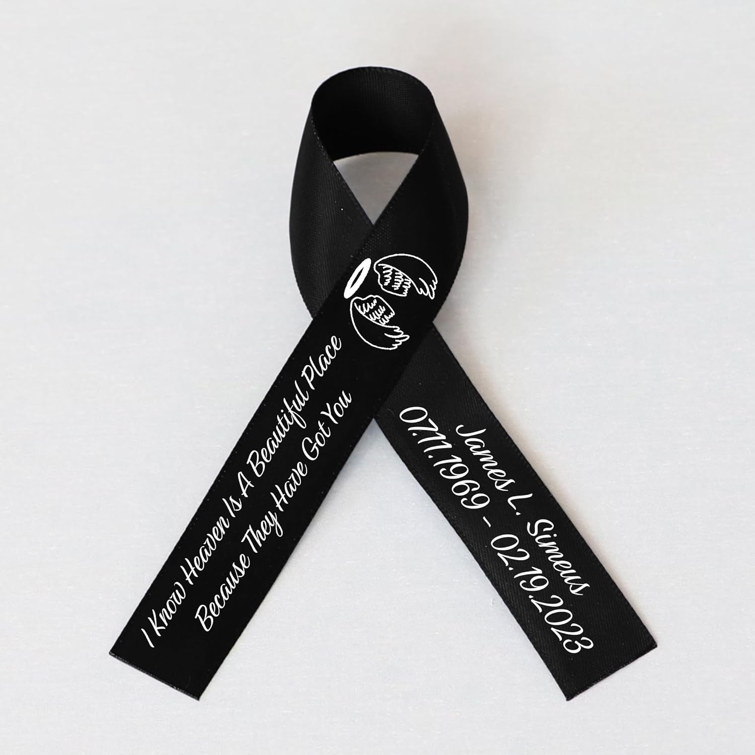 50pcs Personalized Memorial Ribbons, Custom Memorial Ribbon, Funeral Ribbon with (Name - Date), Name Ribbon Personalized with Photo, Custom Ribbon Favors R06