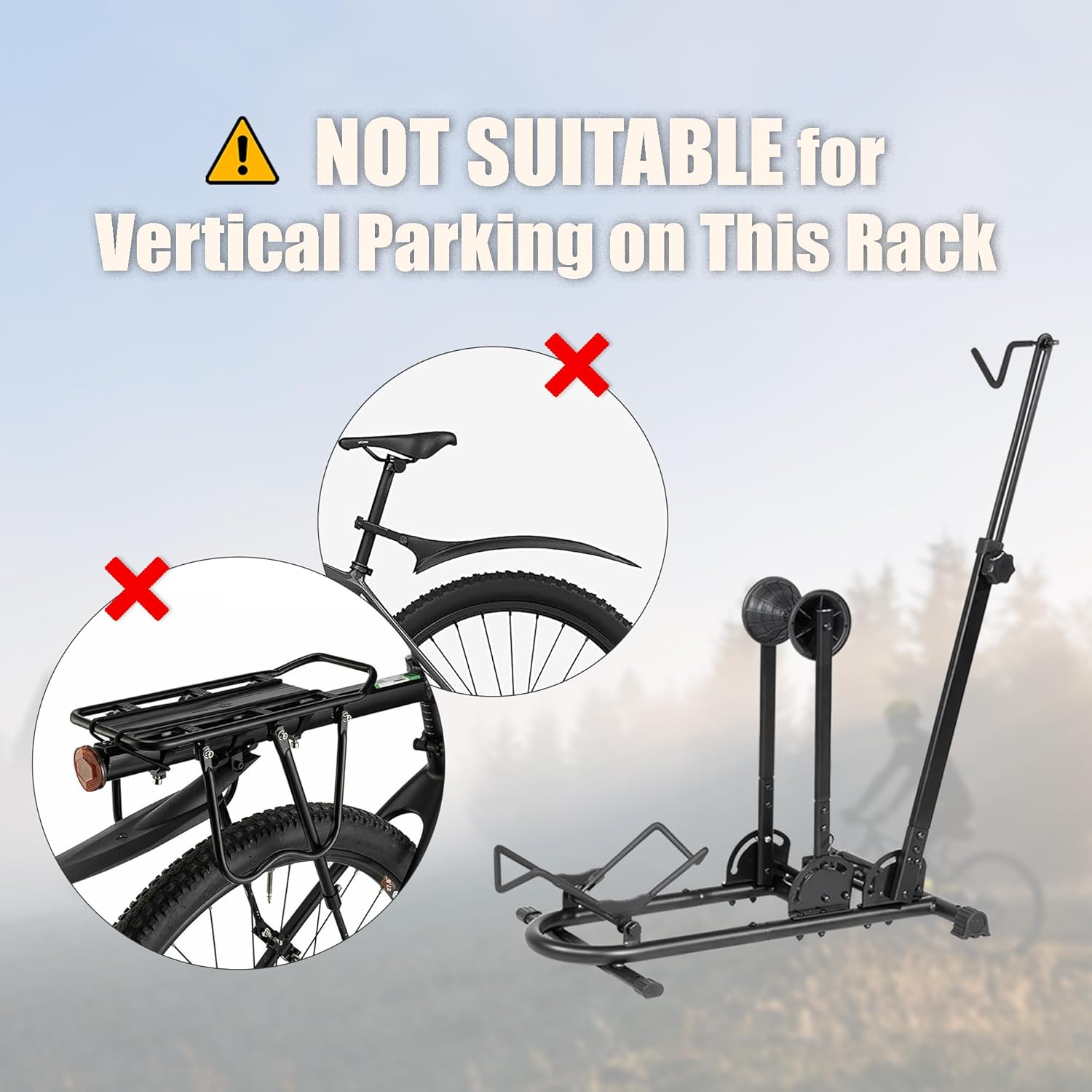 CyclingDeal Vertical Bike Stand - for Fat Bike Snow MTB Road Bikes with Max 5" Tire Width - Vertical & Horizontal Adjustable Bicycle Parking Rack with Seatpost Stabilizer - Wheel Sizes up to 29"