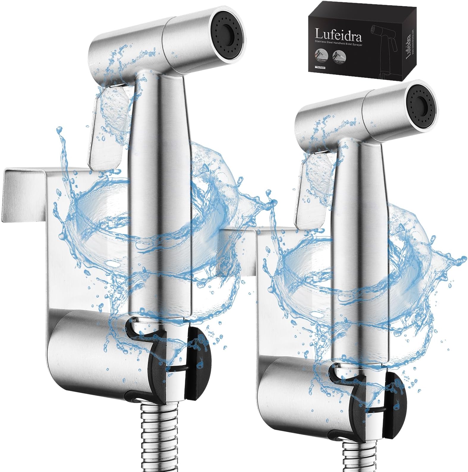 Handheld Toilet Bidet Sprayer for Toilet-Adjustable Water Pressure Control with Bidet Hose for Feminine Wash, Stainless Steel Brushed Nickel Cloth Diaper for Baby Wash (Stainless Steel, 2 Pack)