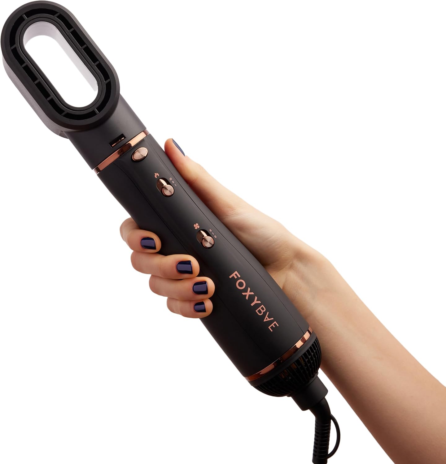 FoxyBae 3-in-1 Ceramic Interchangeable Hair Tools - Blowout Dryer - 3 Detachable Heads: 2.4" Blowout-Brush, 1.5" Hot Round Brush & Drying Cylinder Hair-Dryer & Hair Styling Set (Black Rose-Gold) 3-in-1 Styling Set Black - Rose Gold image 6 of 9 B0CGFBJ9V3