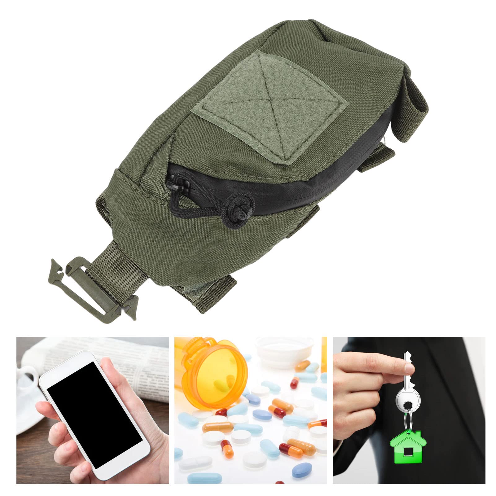 Sac à dos avec sangle, pochette pour smartphone, sacoche Molle, sac à dos tactique avec sangle pour stylo, porte-clés, appareil photo numérique, fournitures médicales, randonneurs (armée verte)