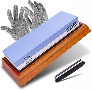 Sponsored Ad - Knife Sharpeners Wetstone Kit with Cut Resistant Gloves (Pair), 1000/6000 Grit Waterstone with Angle Guide ...