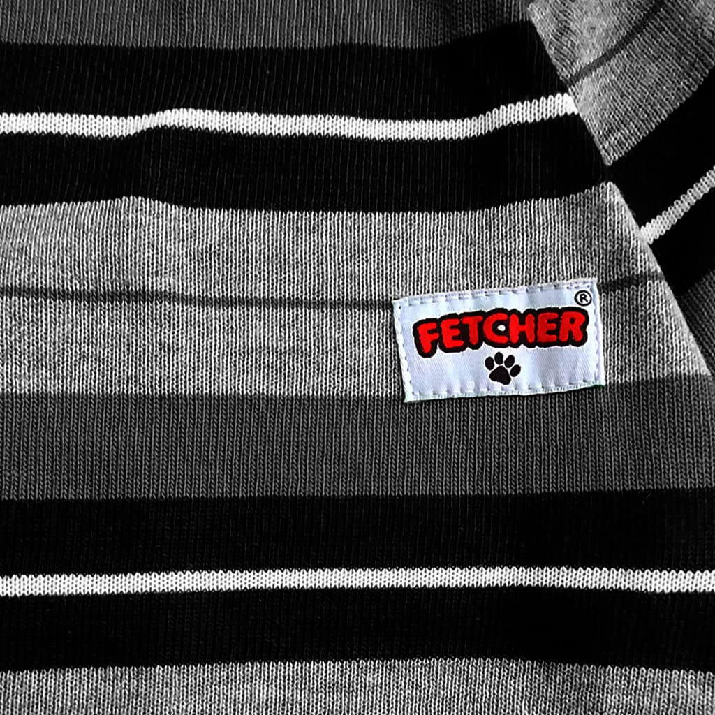 FETCHER Grey Black with Sleeves Striped Premium Dog, Puppy, Kitten and Cat Warm T-Shirt | Sweater for Small Breeds (16" Medium) 2