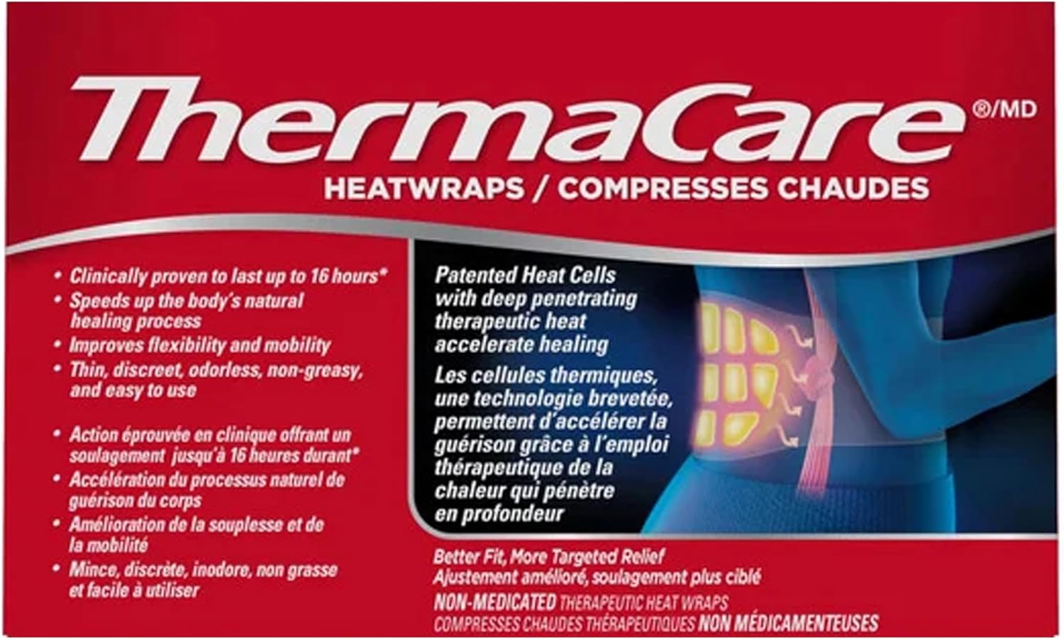 ThermaCare Heatwraps Advance Back Pain Therapy Stretch Fit S-XL, 6 count