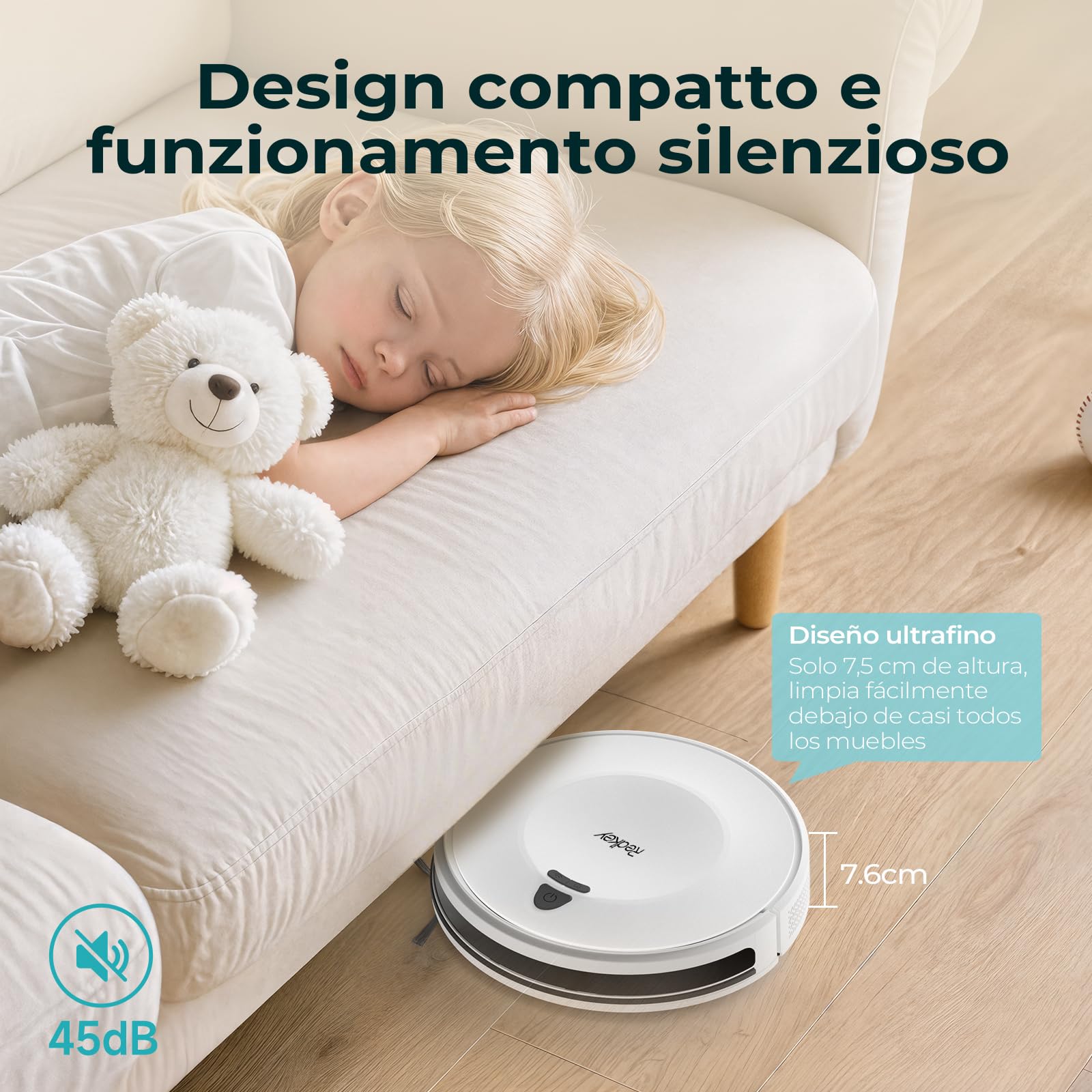 Redkey E6 Robot Aspirapolvere con 7000 Pa, Fino a 170 Min Autonomia, Navigazione Dinamica, Aspirapolvere Robot con Base di Ricarica, Telecomando e APP, Ideale per Peli Animali, Tappeti, Pavimenti Duri