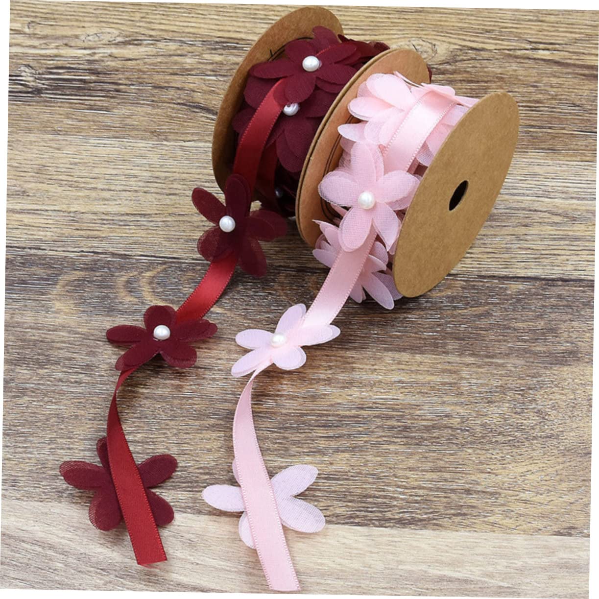 Lurrose 6rollen Kreative Blumen-spitzenband Stoff Für Hochzeiten Und -projekte Langlebig Und Wiederverwendbar Für Dekoration Und Rosa Und Weinrot