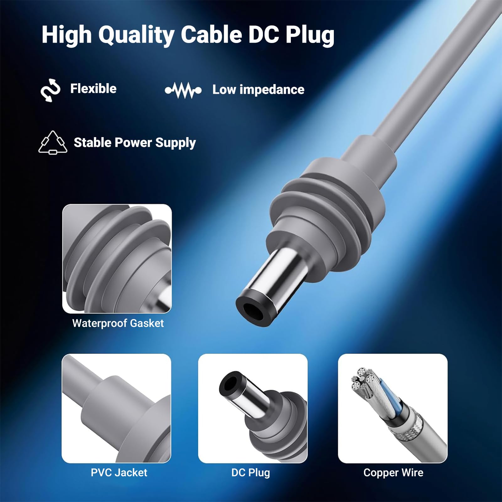 do Starlink Mini kabel 18AWG DC5521 męski na męski kabel zasilający z wodoodpornym złączem, od -30°C do 90°C, do użytku na zewnątrz, do kampera i kempingu, 2 m