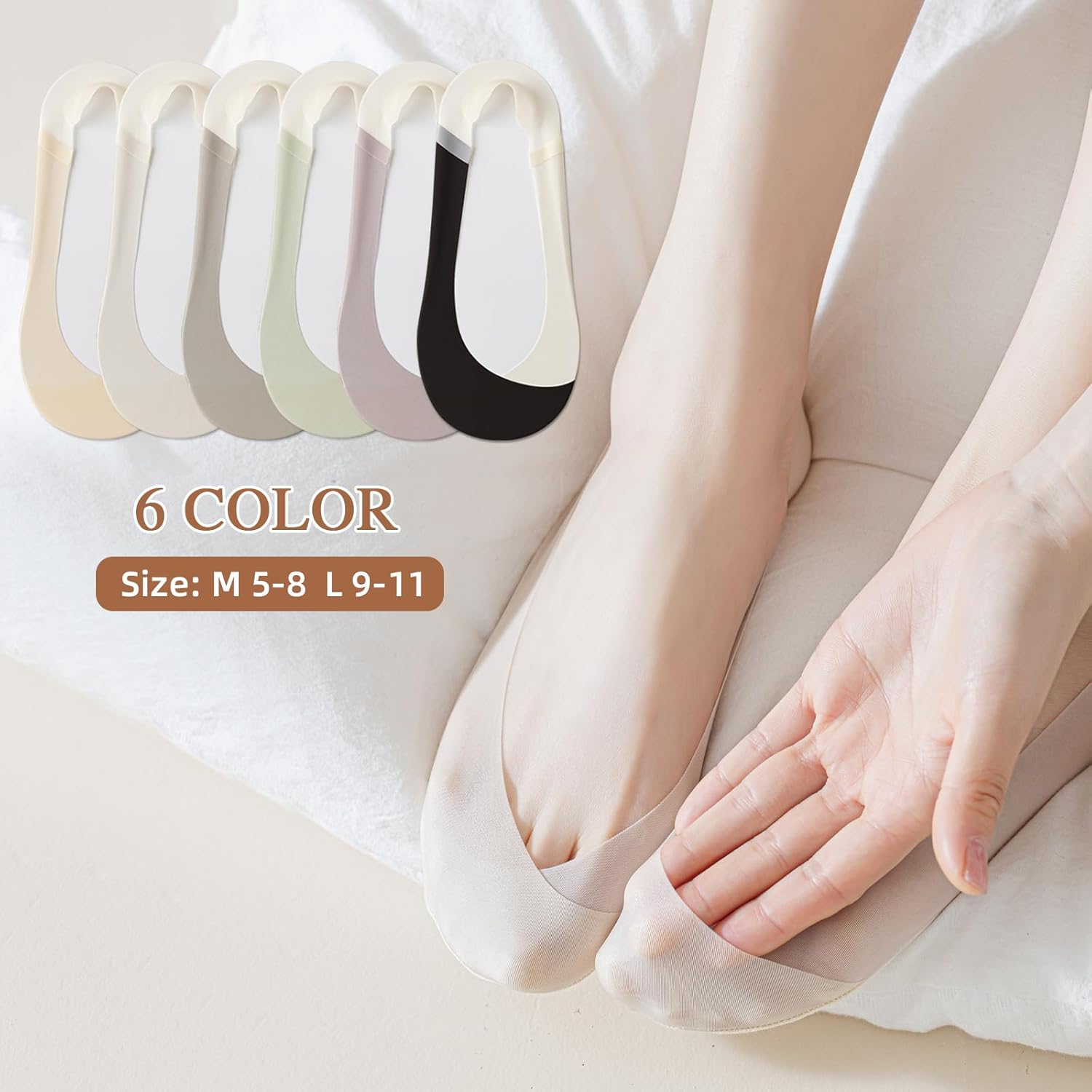 Caudblor 6 Pack Thin No Show Socks For Women Flats, Invisible Non Slip Low Cut Liner Sock With Heel Tab For Loafers, Size 5-8 - Image 5